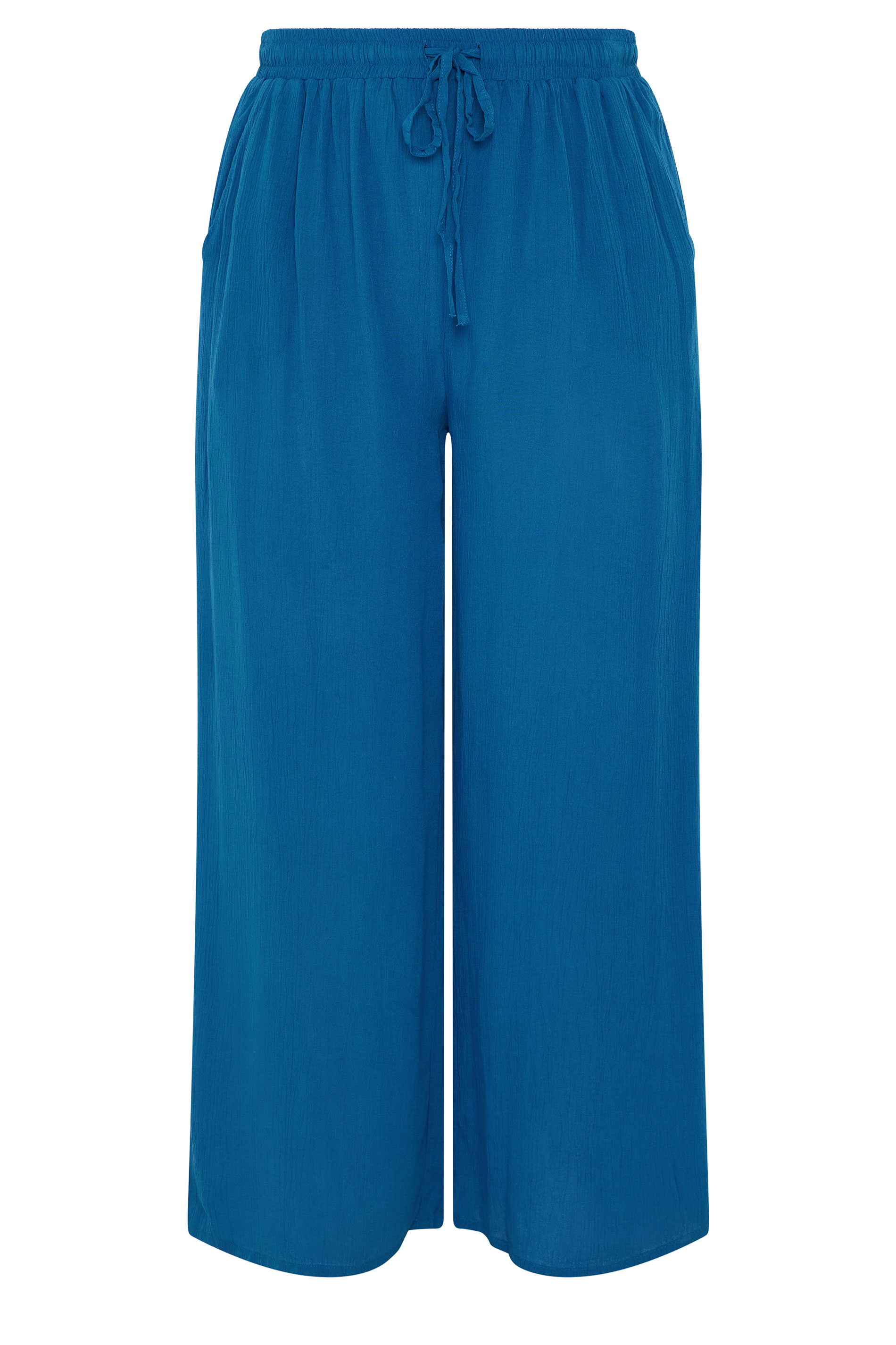 YOURS Plus Size Cobalt Blue Crinkle Texture Wide Leg Trousers | Yours Clothing 5