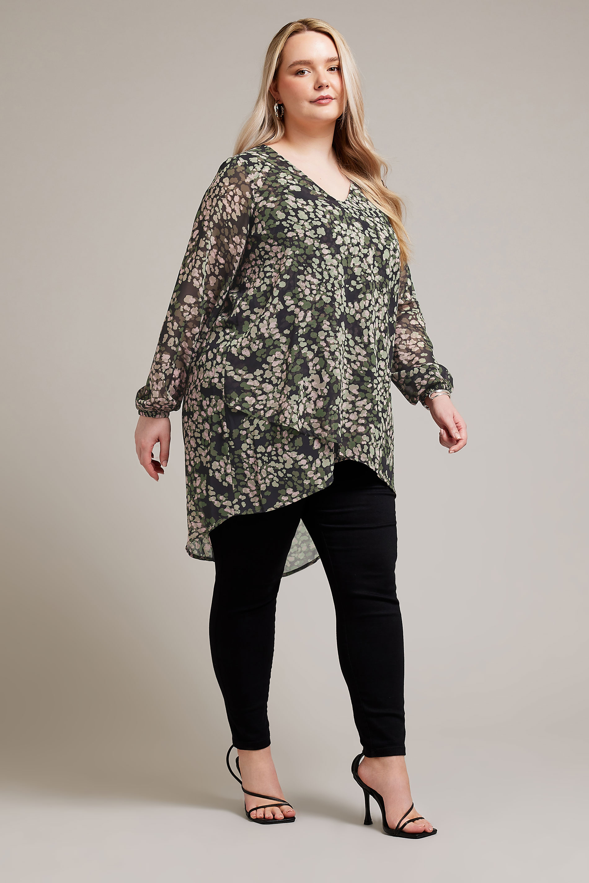 YOURS LONDON Plus Size Green & Pink Animal Print Longline Blouse | Yours Clothing 2