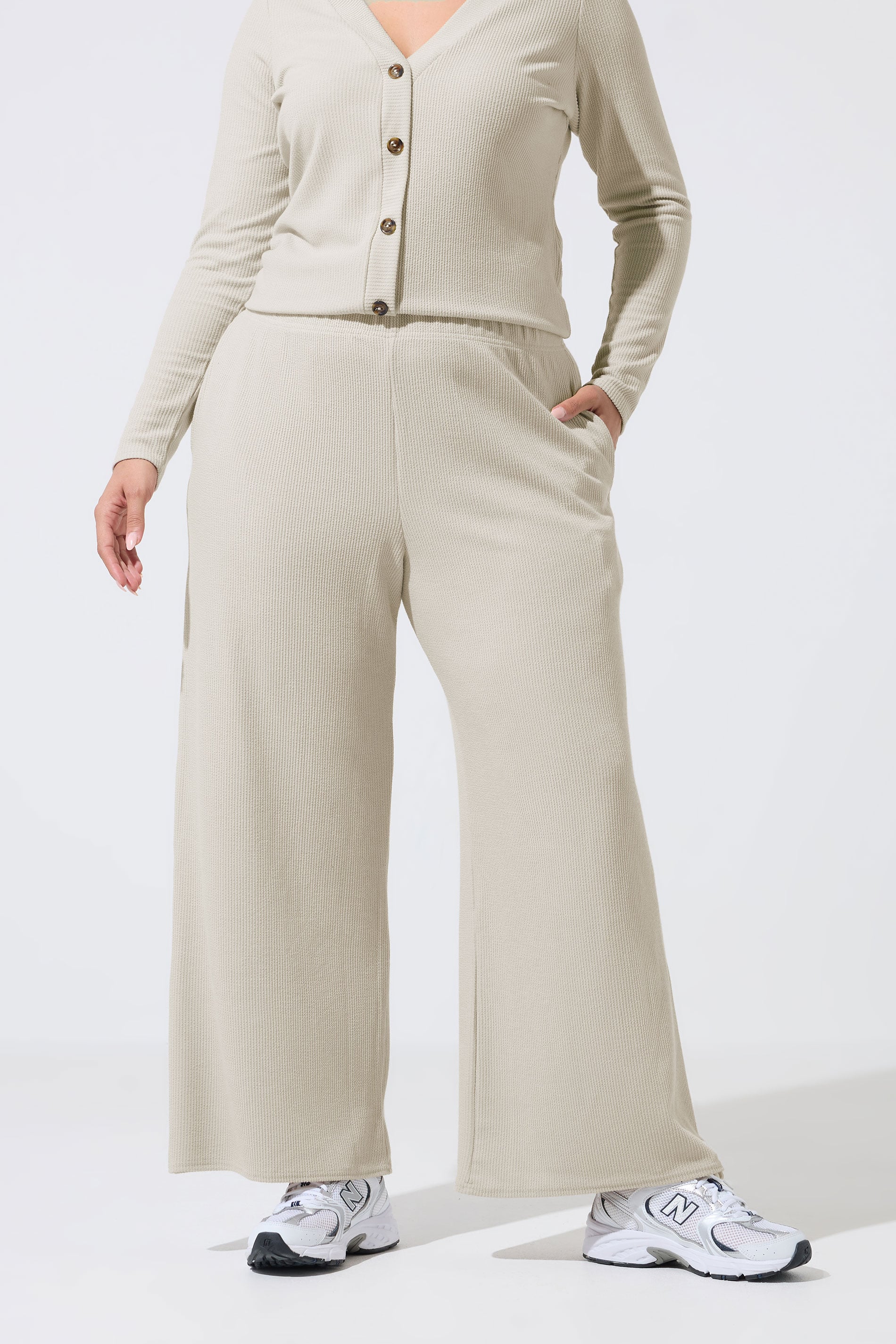 LIMITED COLLECTION Plus Size Beige Brown Crinkle Wide Leg Trousers | Yours Clothing 1