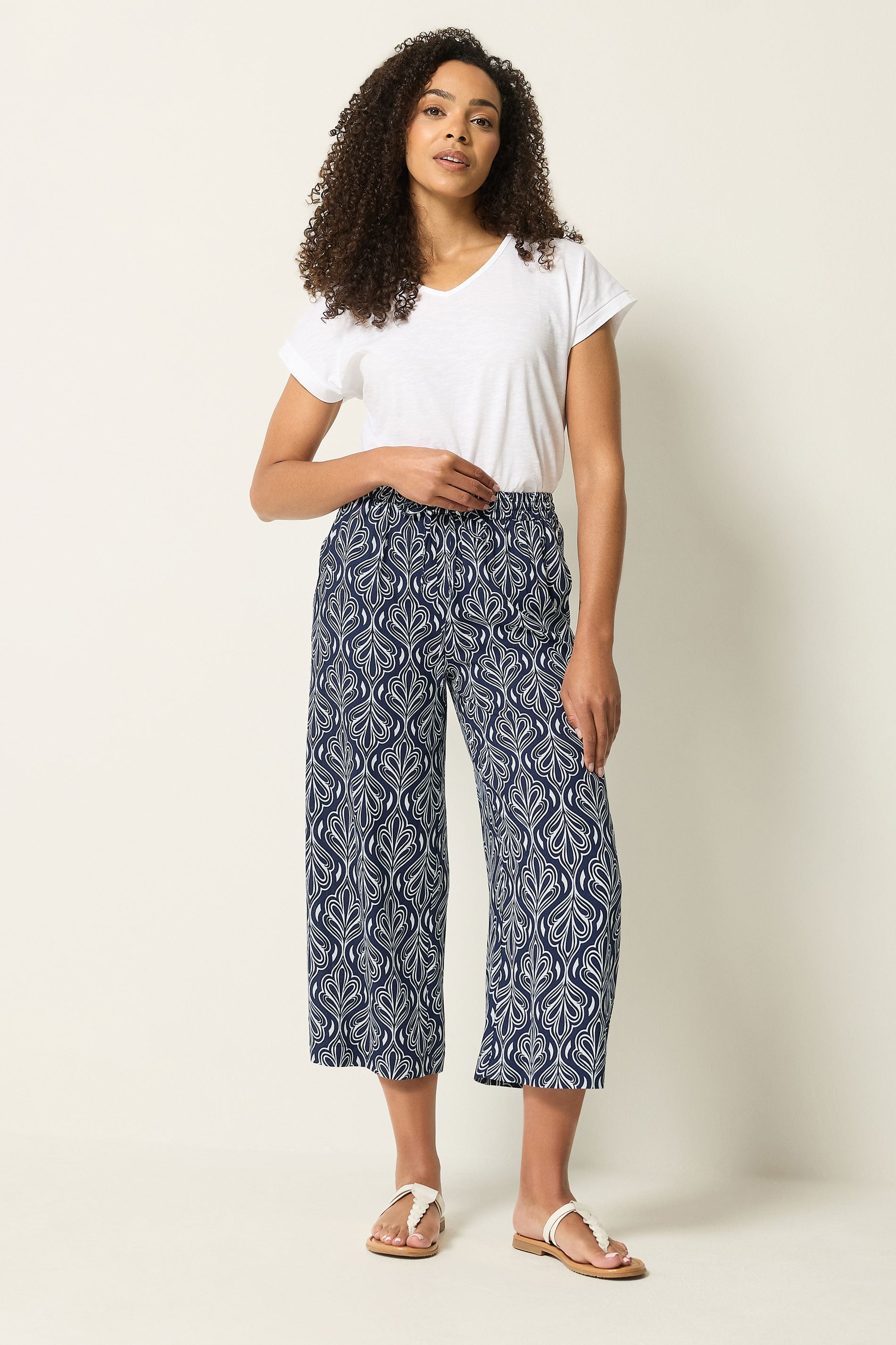 M&Co Navy Blue Abstract Print Wide Leg Culottes | M&Co 3