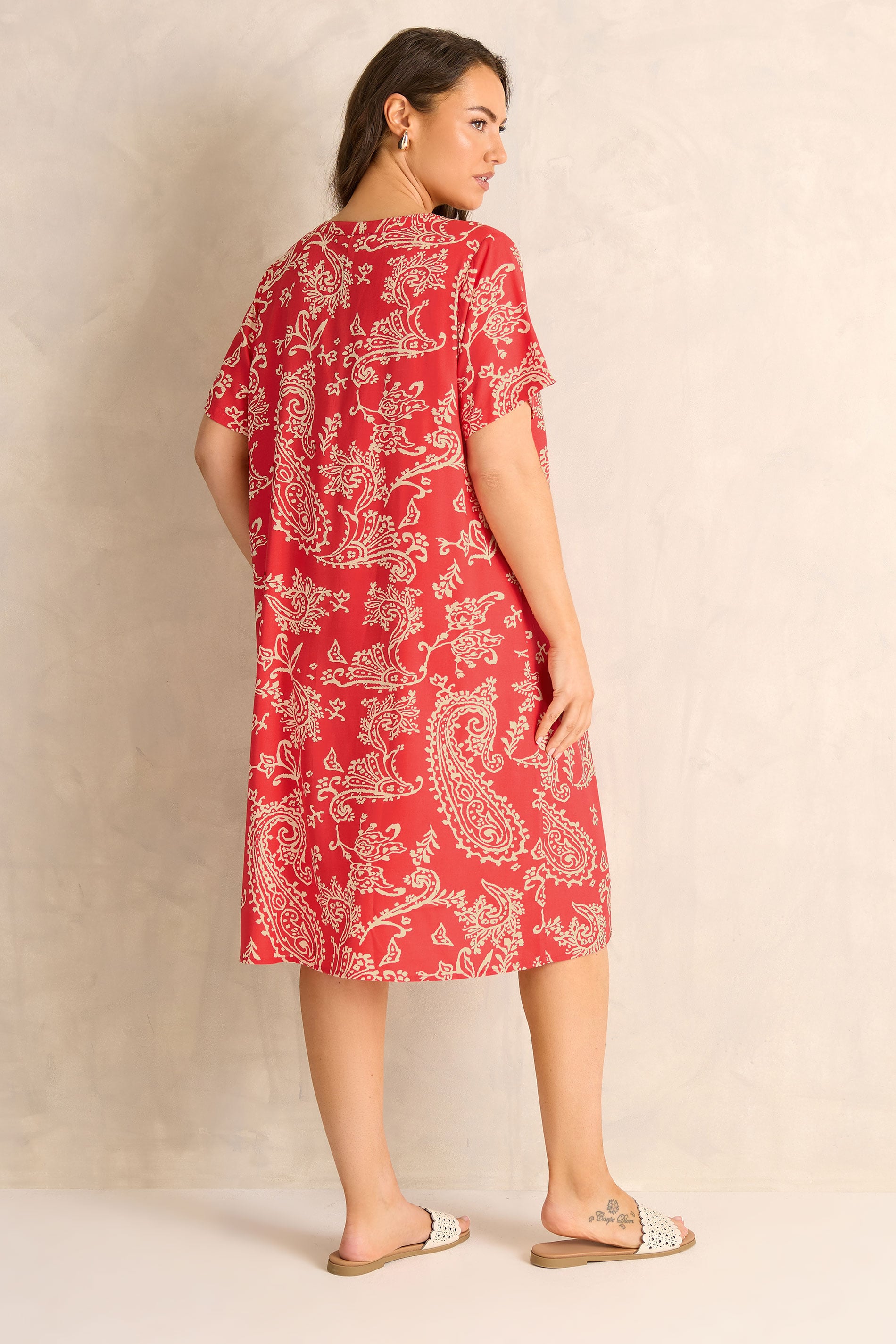 EVANS Plus Size Red Paisley Modal Shift Dress | Evans 2