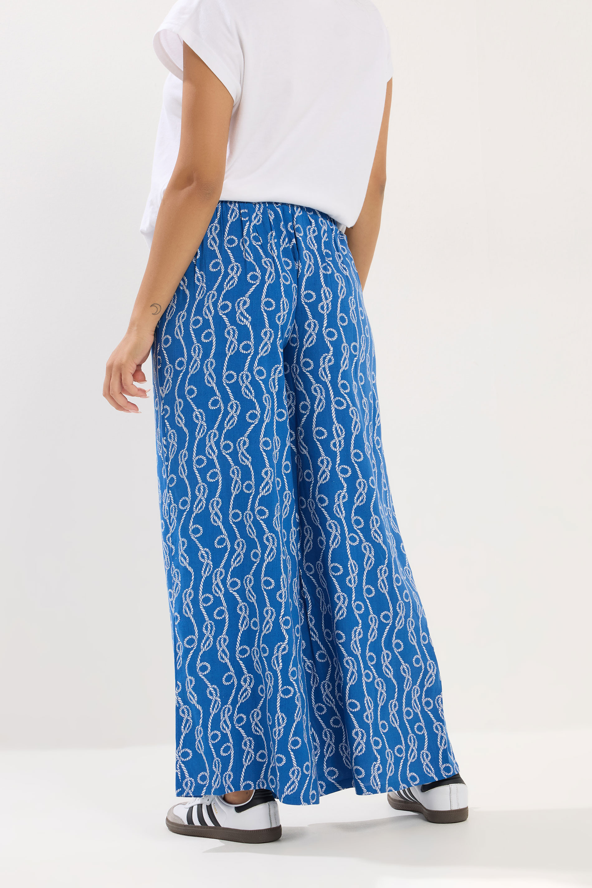 PixieGirl Petite Women's Blue Rope Print Palazzo Trousers | PixieGirl 2