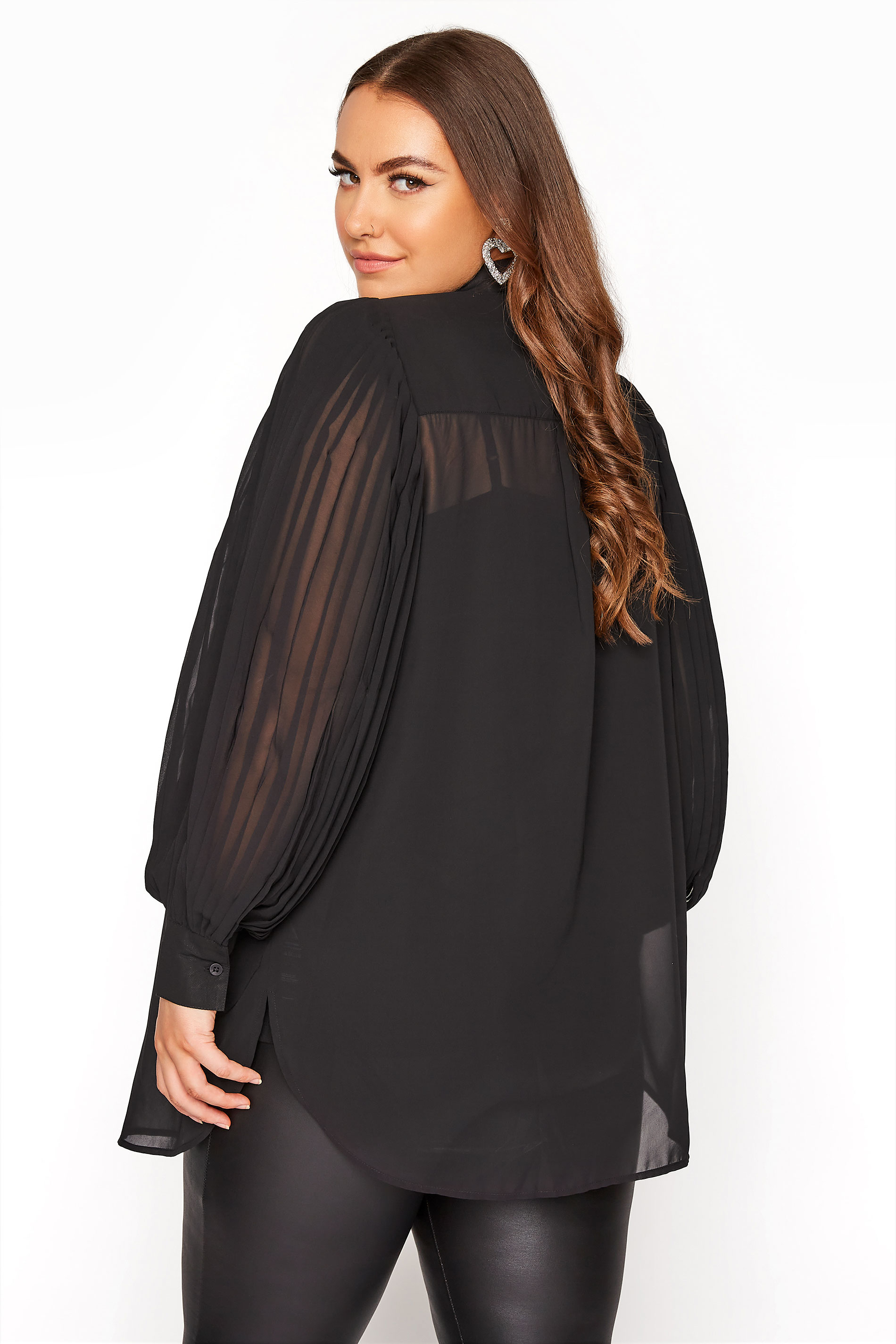 Plus Size YOURS LONDON Black Pleat Sleeve Mesh Shirt | Yours Clothing