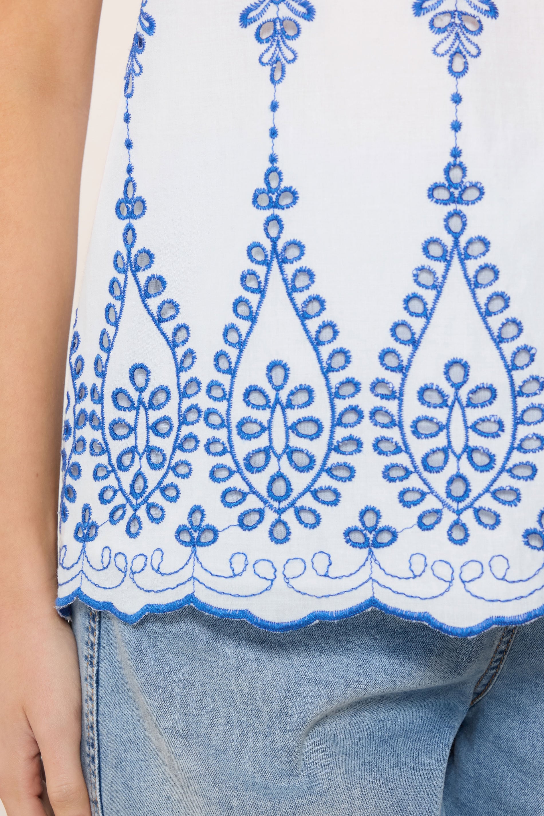 M&Co White & Blue Floral Broderie Cotton Short Sleeve Top | M&Co 4