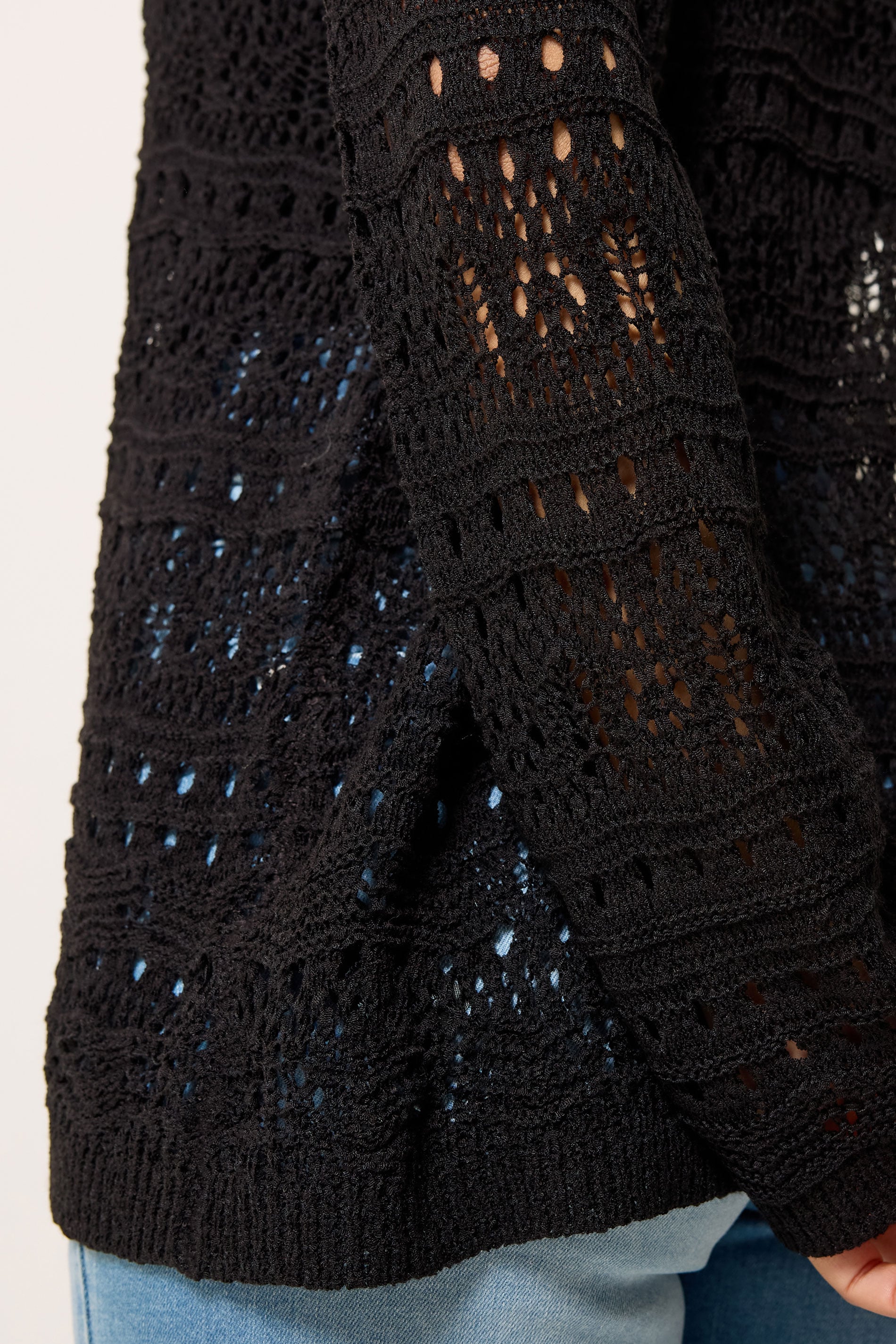 M&Co Petite Black Open Front Crochet Cardigan | M&Co 4