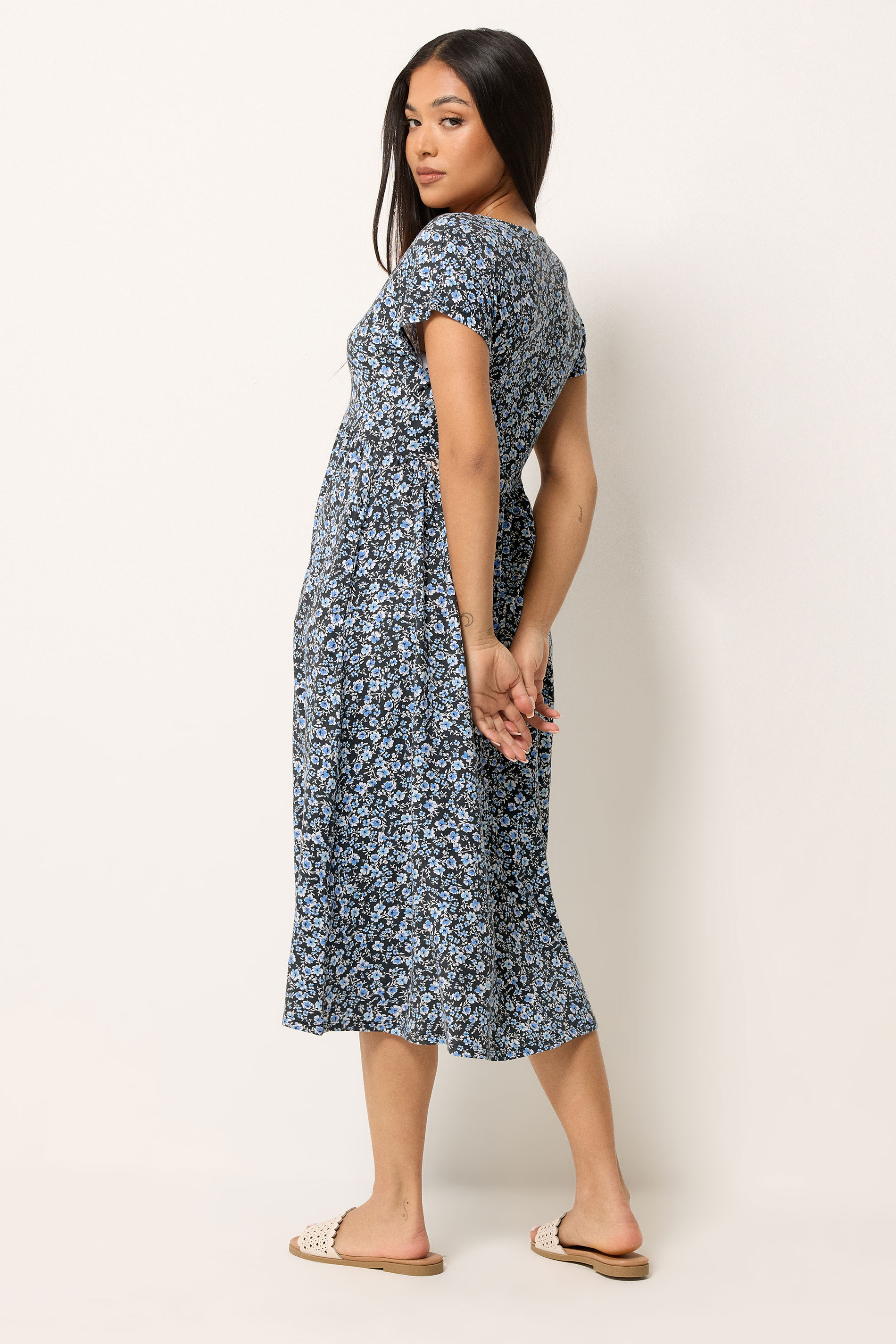 M&Co Petite Black Floral V-Neck Midi Dress | M&Co 2