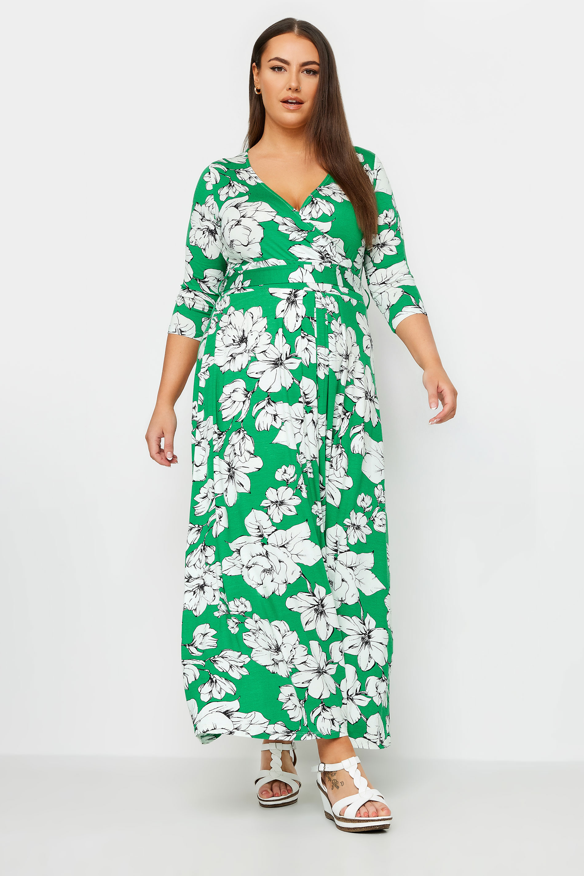 YOURS Plus Size Green Floral Wrap Maxi Dress | Yours Clothing 2