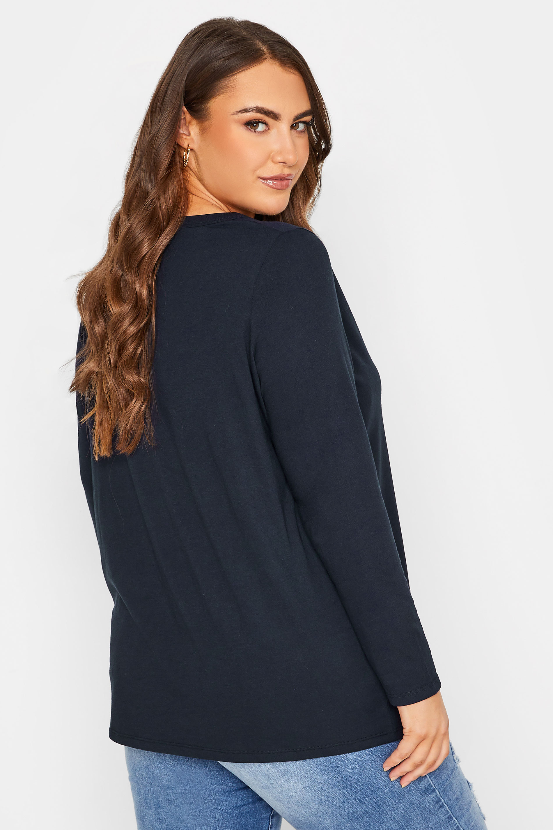 Plus Size Navy Blue Long Sleeve T-Shirt | Yours Clothing 3