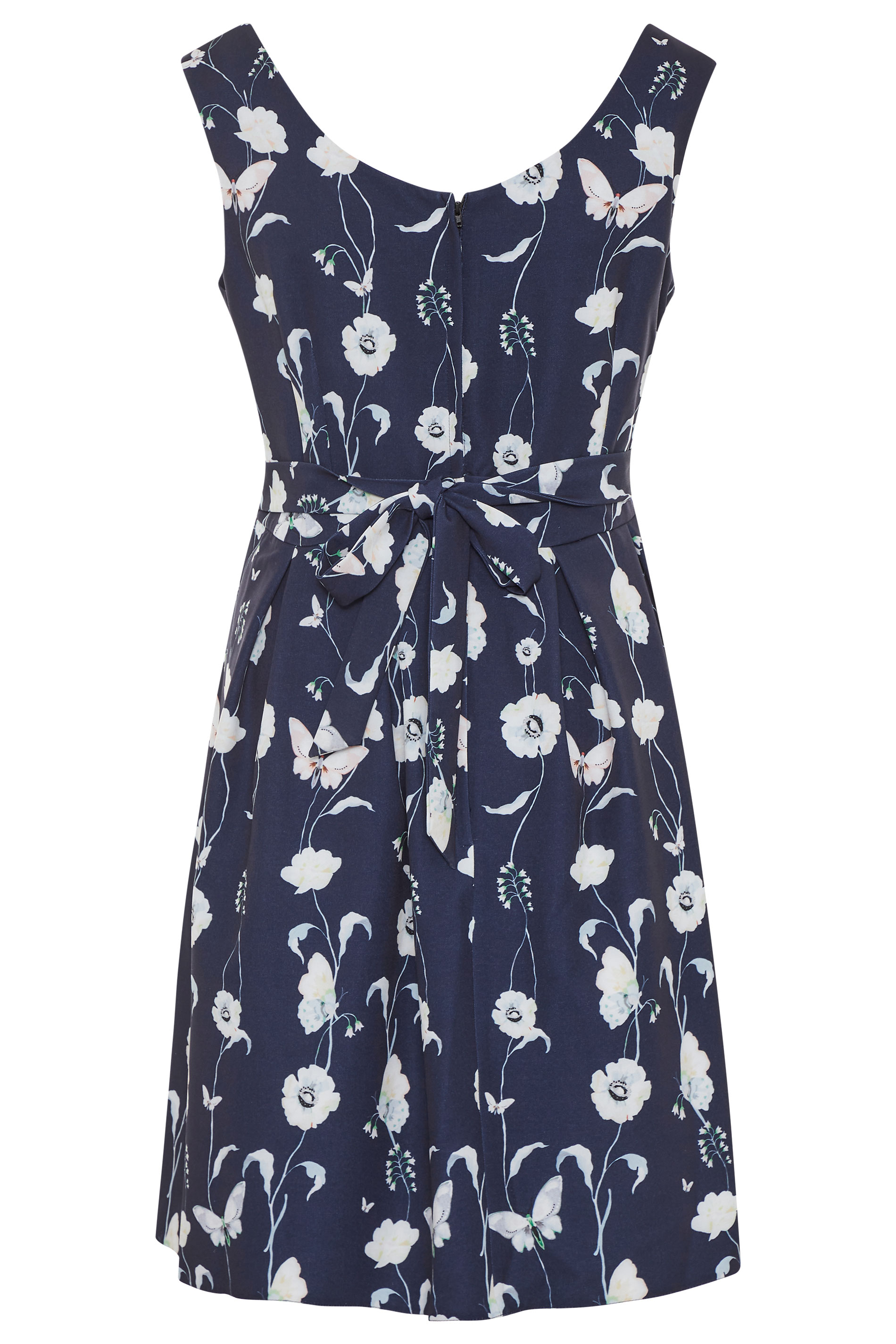 Navy Sleeveless Floral Skater Dress | Yours Clothing