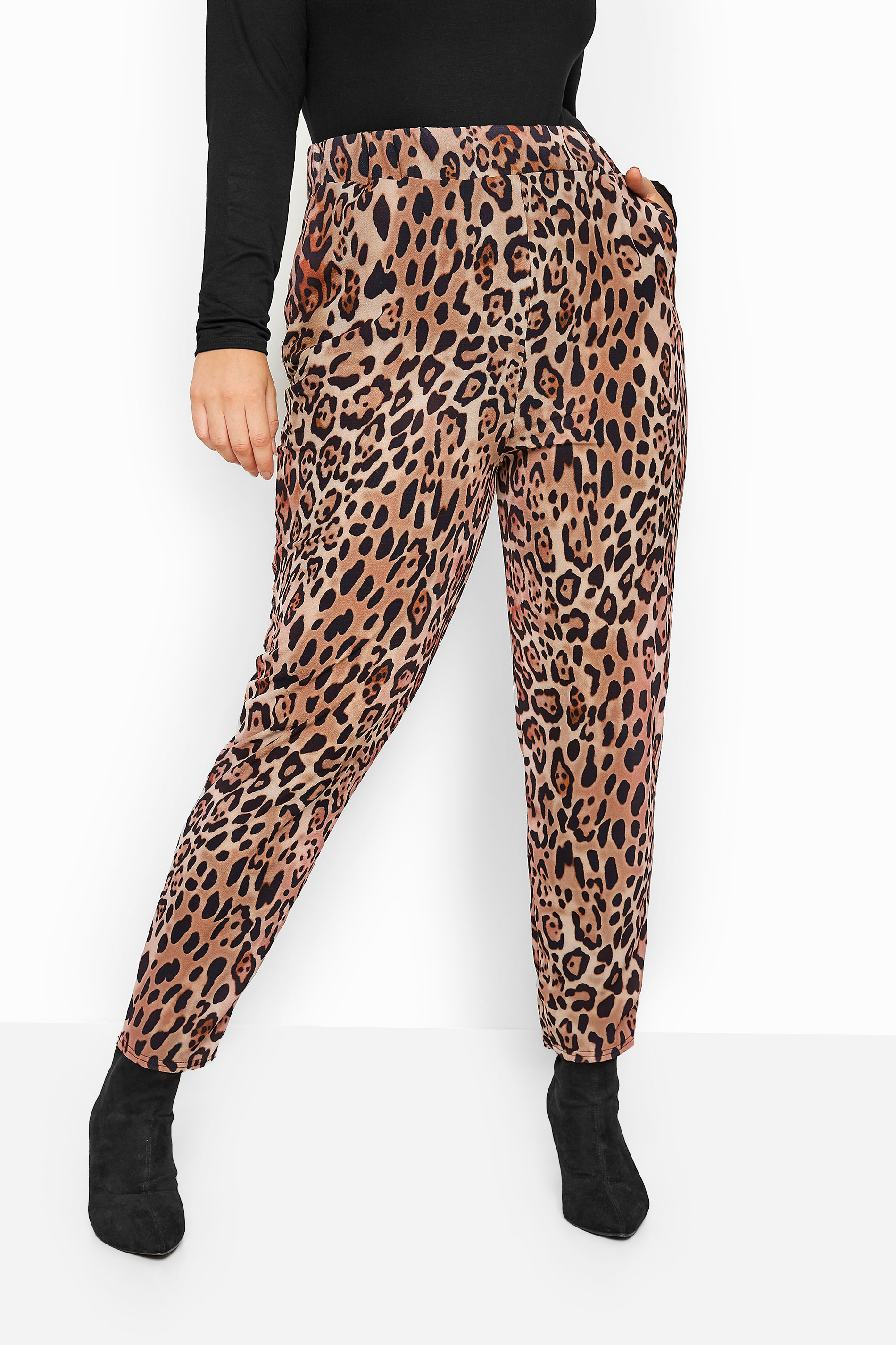 Rust Animal Print Bubble Crepe Trousers | Yours Clothing
