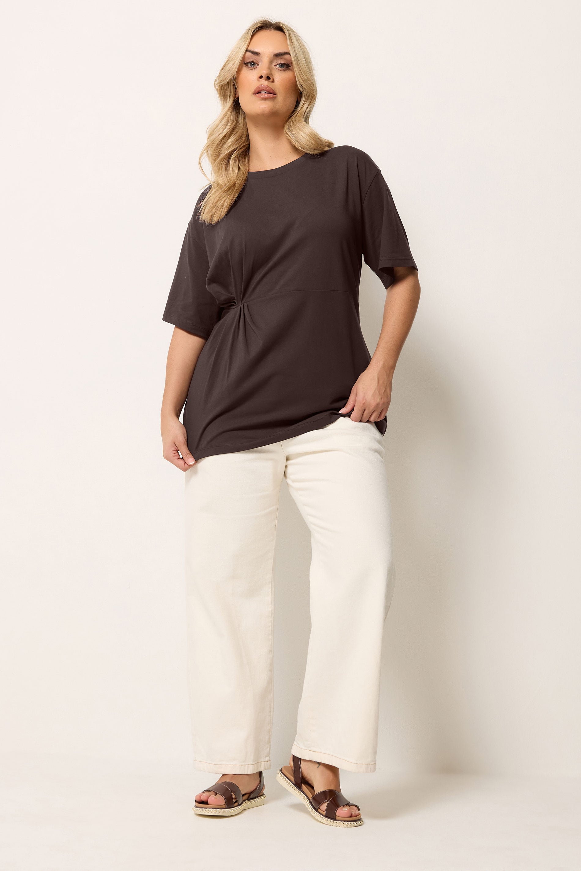 YOURS Plus Size Chocolate Brown Twist Front T-Shirt | Yours Clothing 1