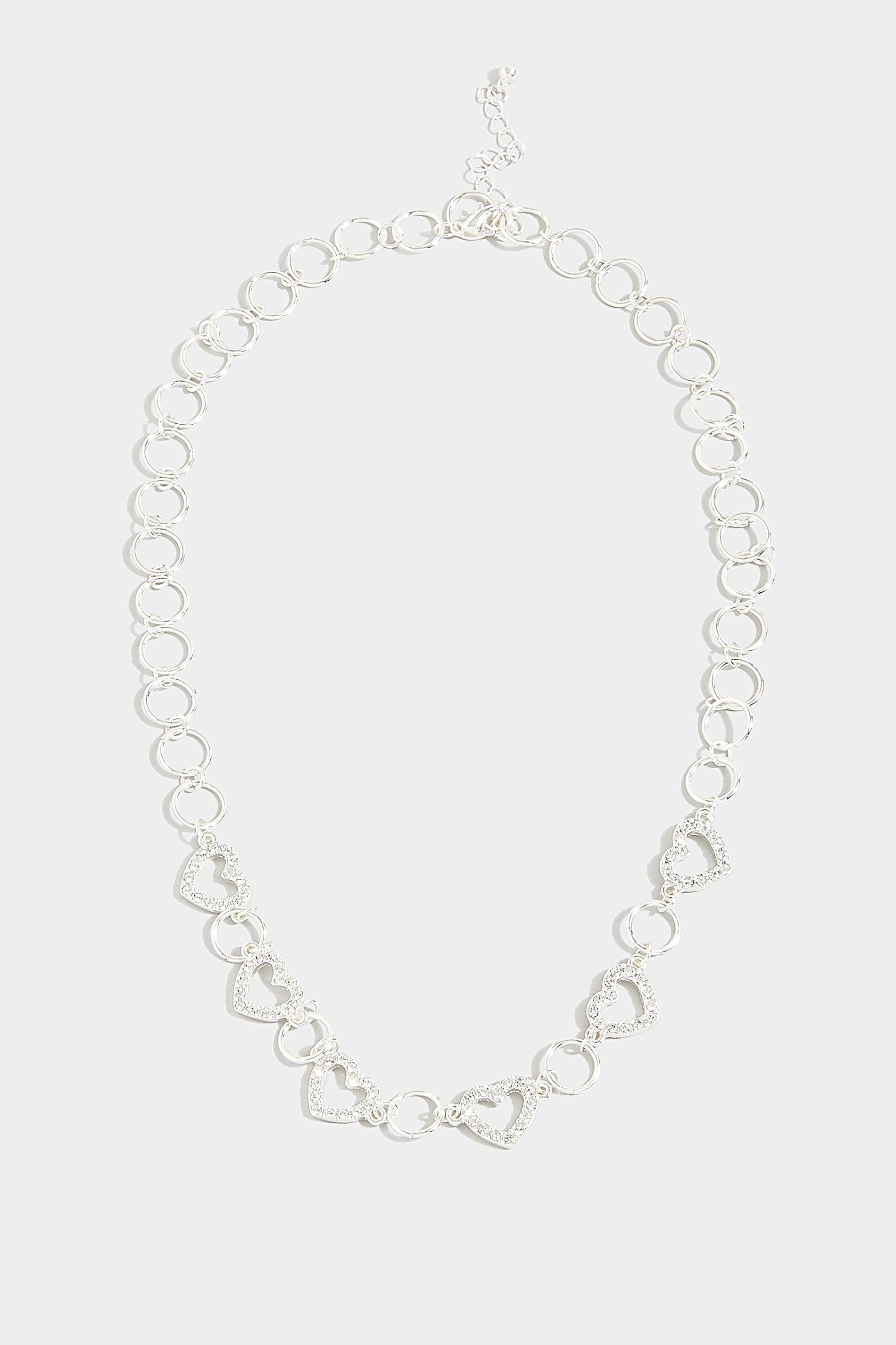 Silver Tone Diamante Heart Chain Necklace 1