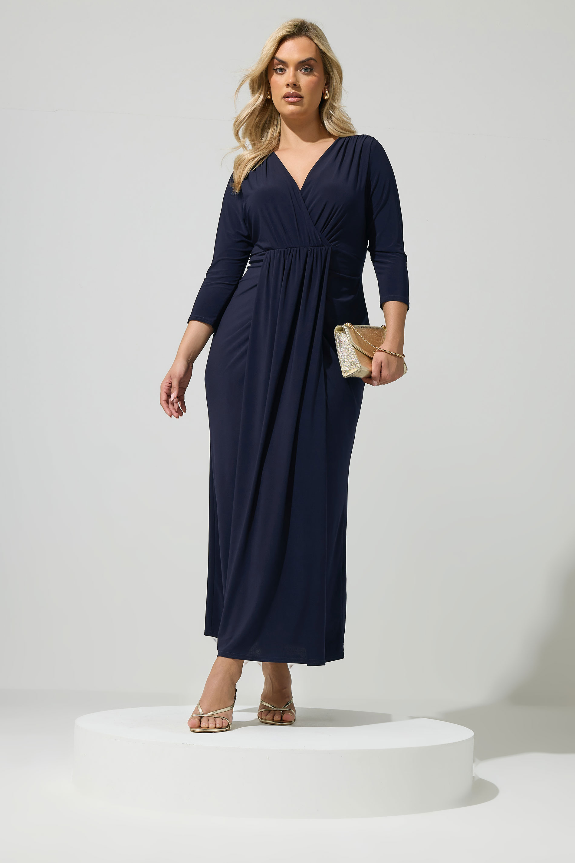 YOURS LONDON Plus Size Navy Blue Maxi Drape Dress | Yours Clothing 1