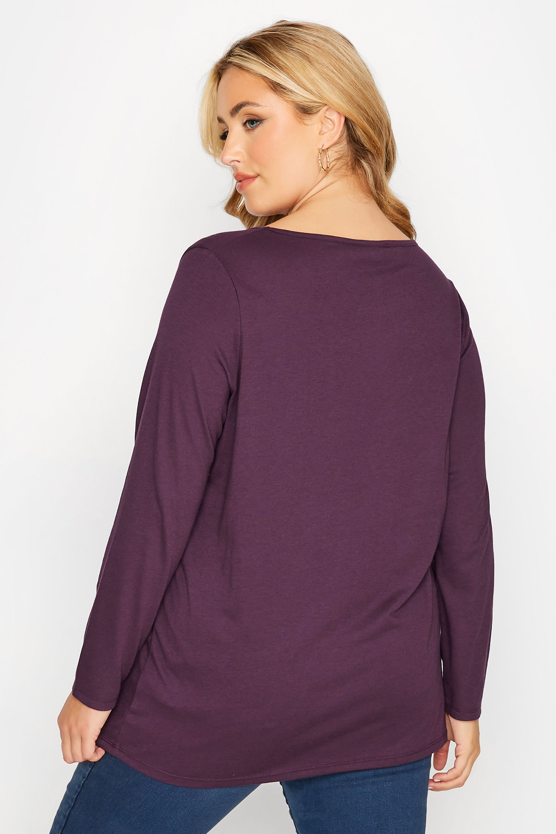 Plus Size Dark Purple Long Sleeve T-Shirt | Yours Clothing 3
