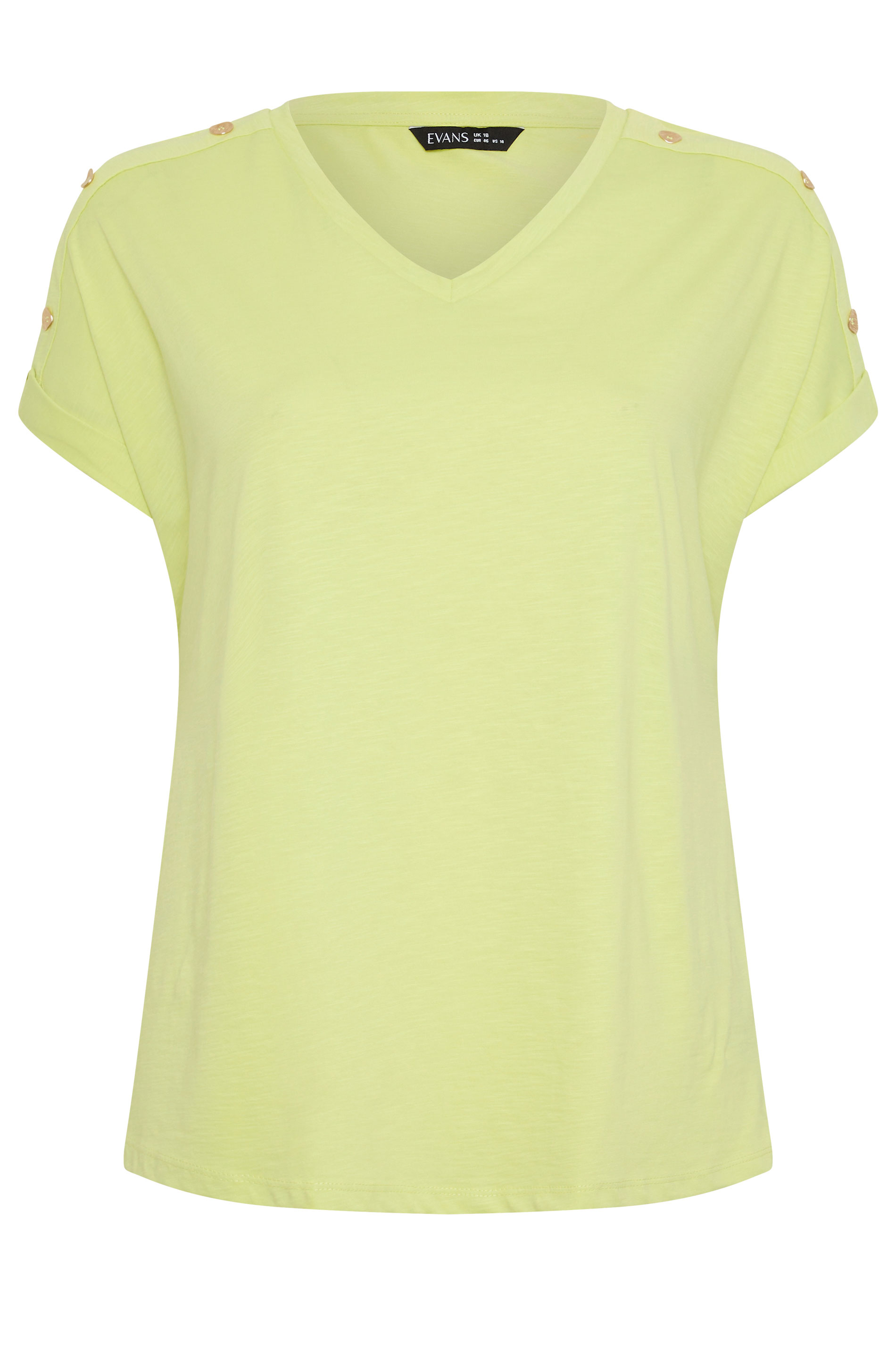 EVANS Plus Size Lime Green Button Shoulder T-Shirt | Evans 5