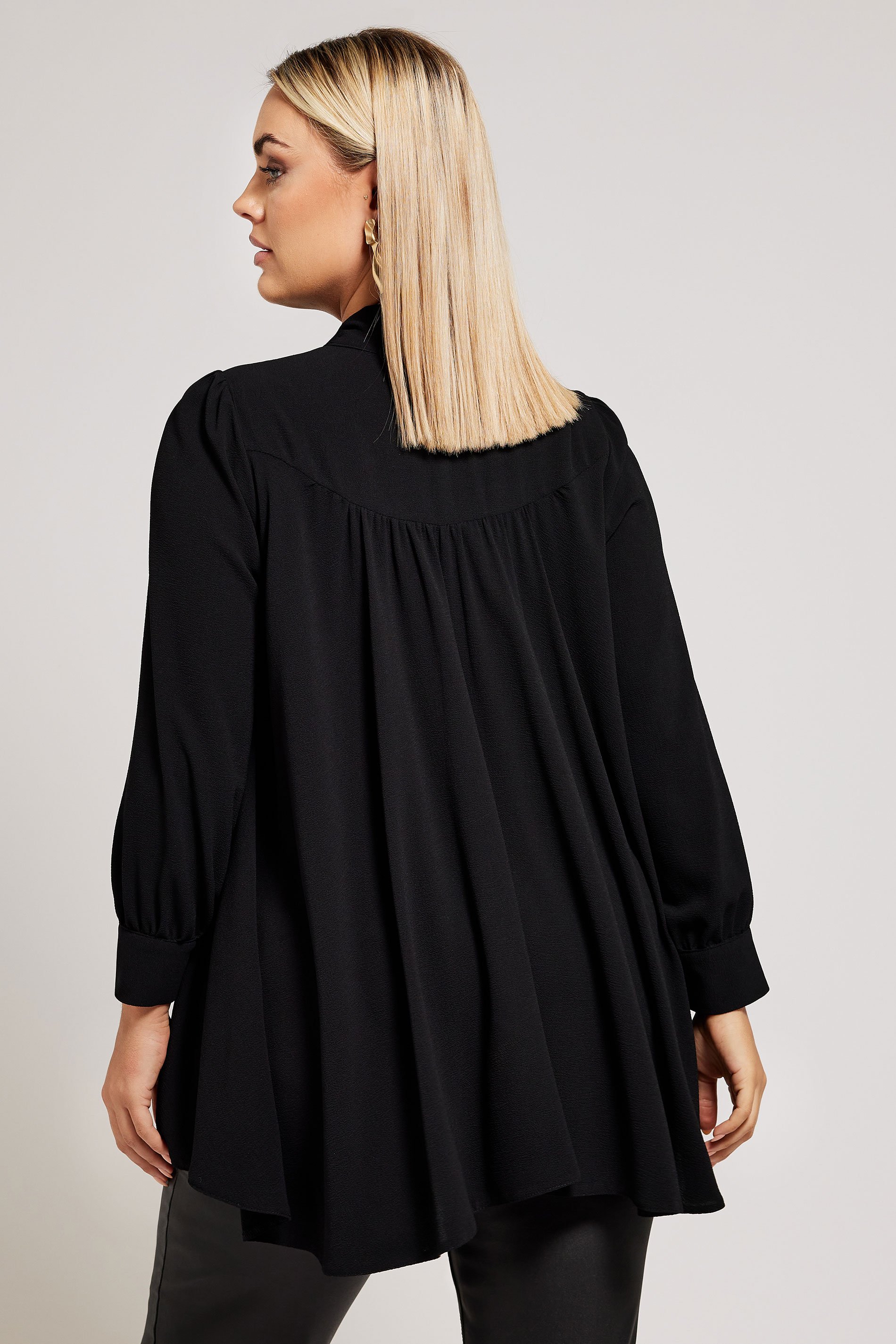 YOURS LONDON Plus Size Black Tie Neck Blouse | Yours Clothing