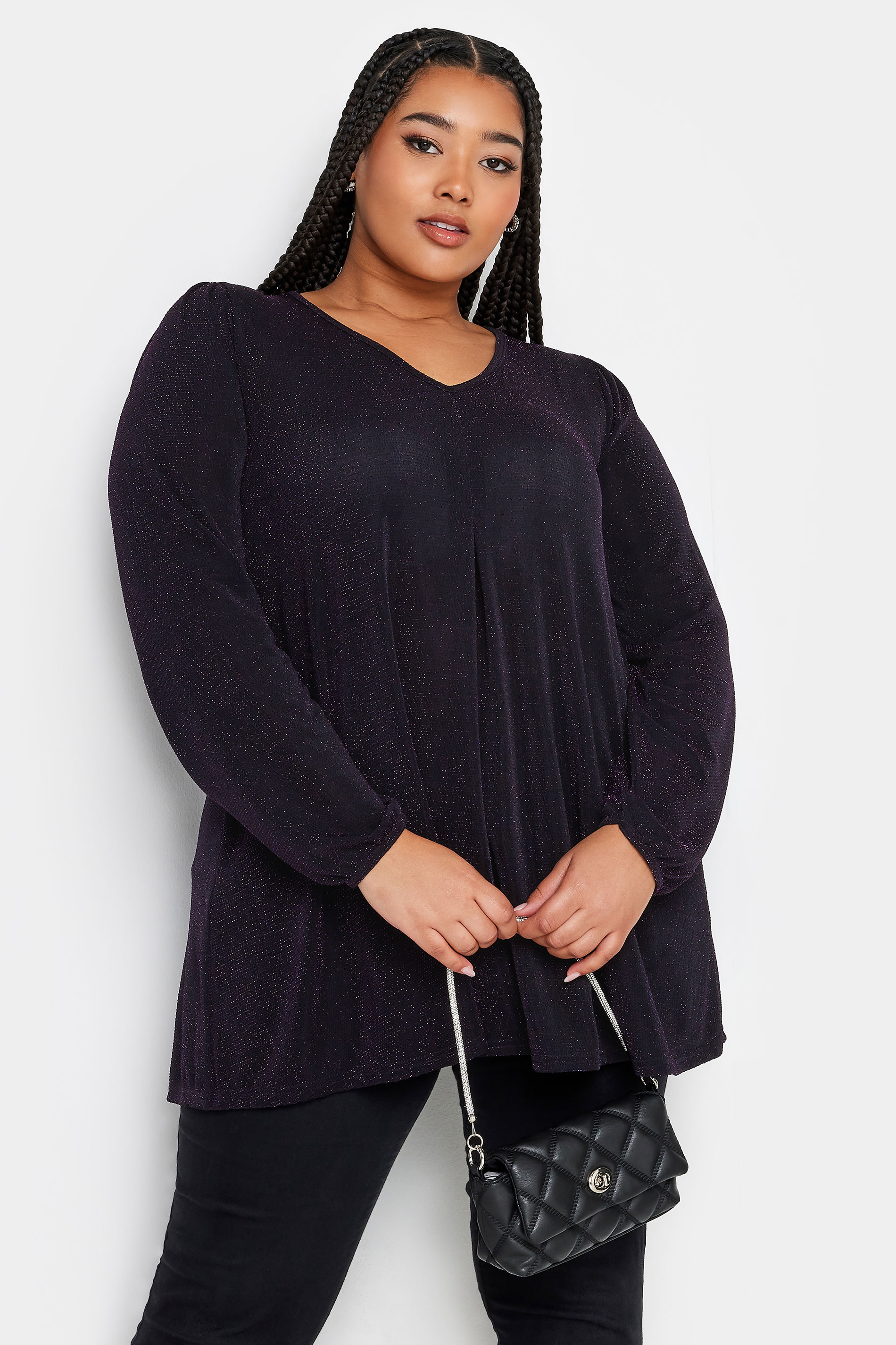 YOURS Curve Purple Balloon Sleeve Top | Yours Clothing  1