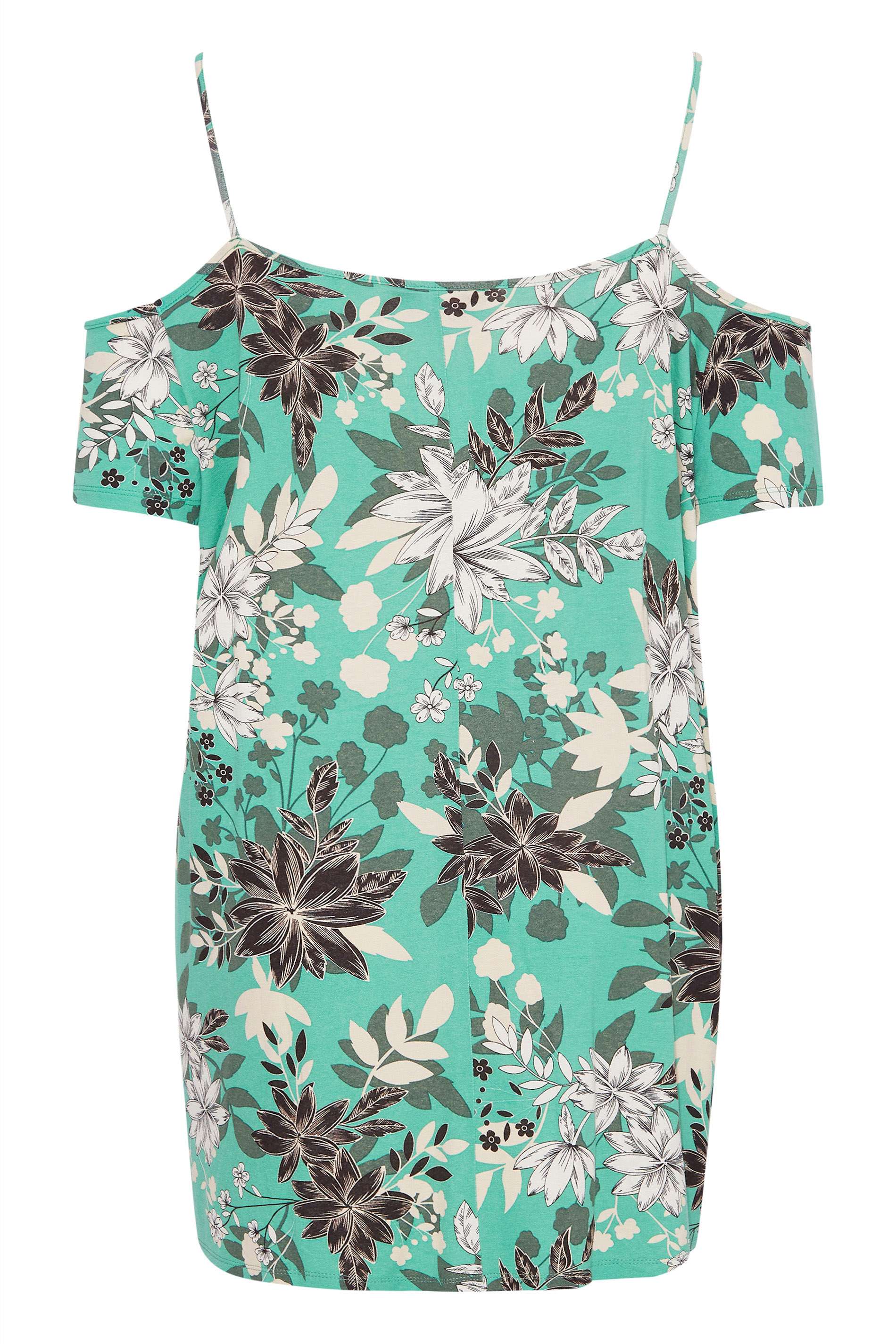 Grande taille  Tops Grande taille  Tops Épaules Ajourées & Style Bardot | Top Vert Tropical Floral Style Bardot - FD19314