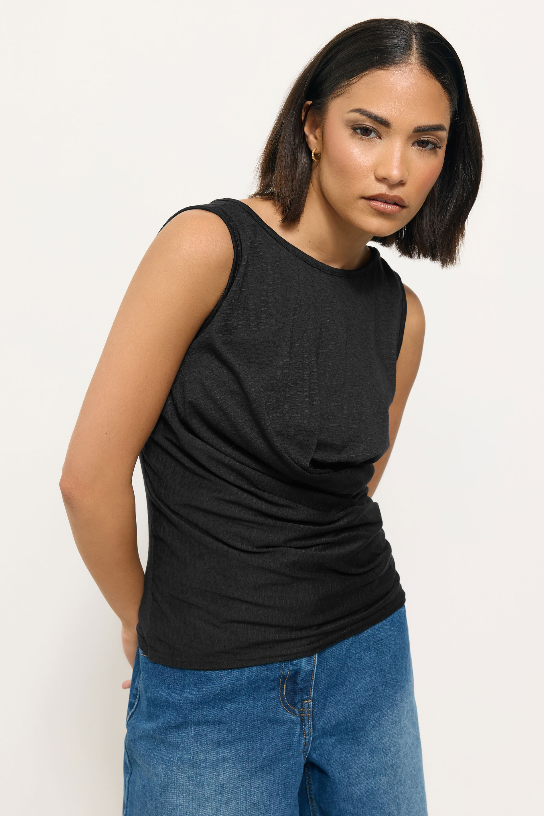 PixieGirl Petite Womens Black Drape Front Vest Top | PixieGirl 3