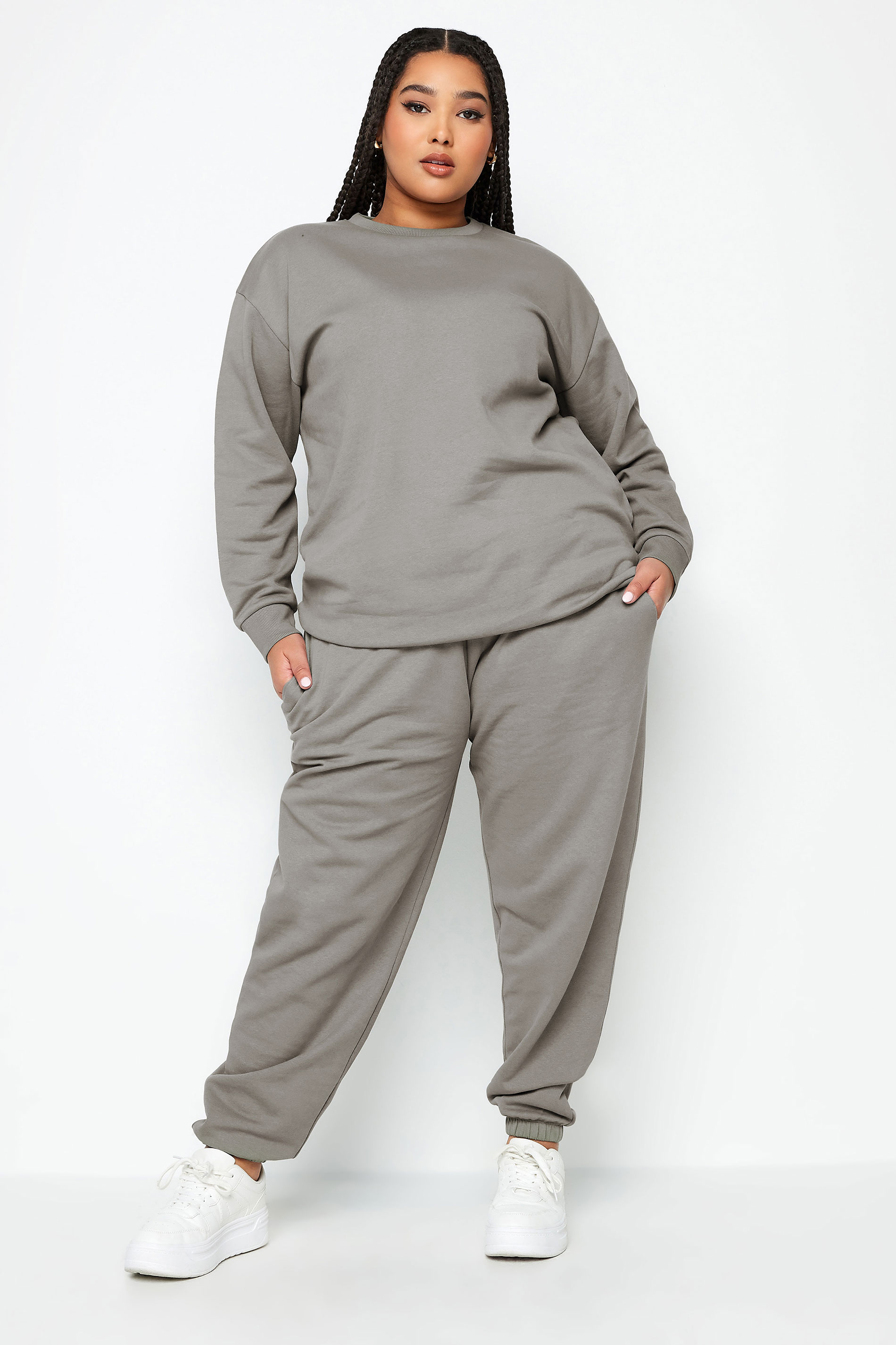 YOURS Plus Size Light Grey Cuffed Stretch Joggers