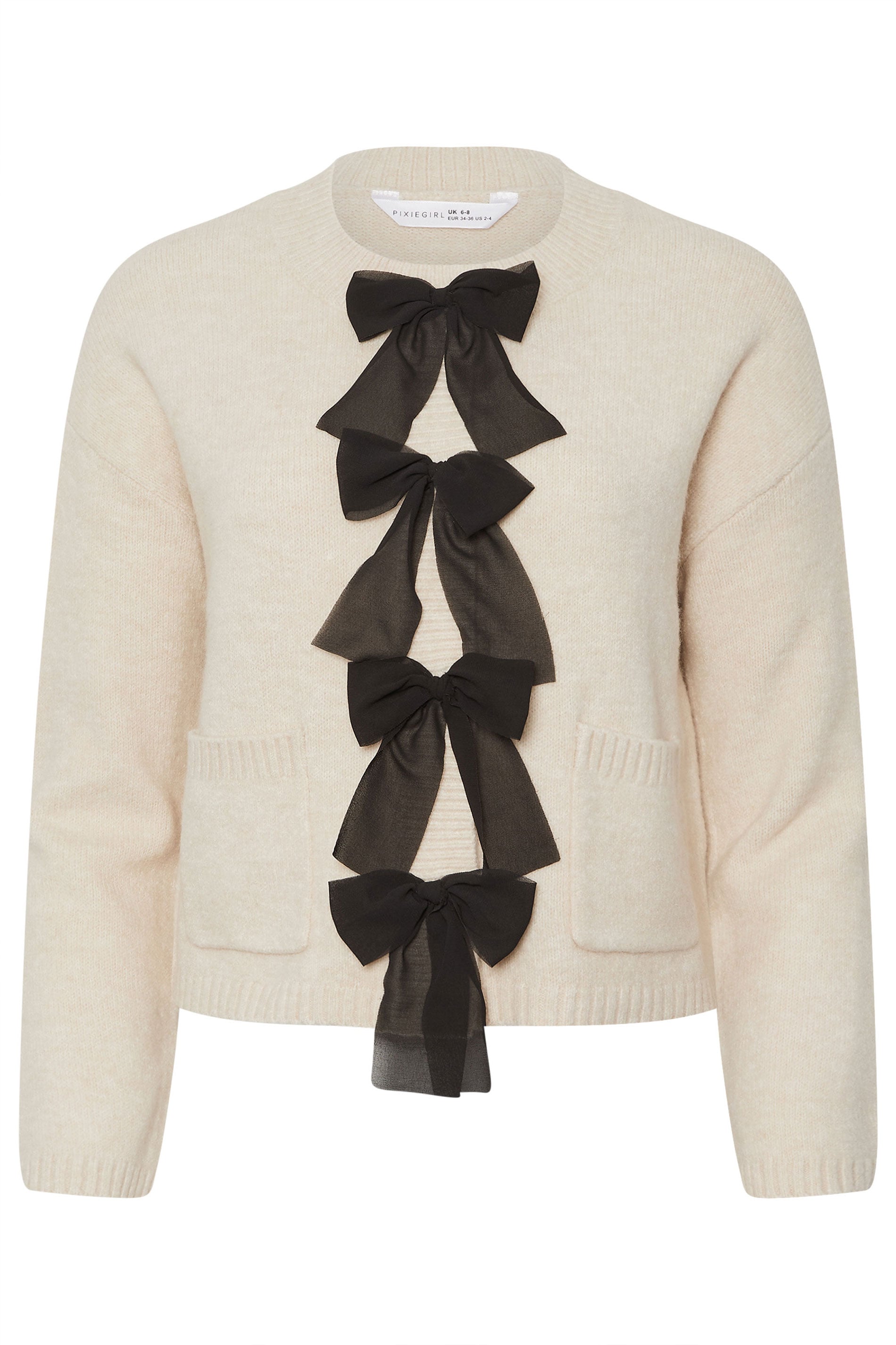 PixieGirl Petite Women's Cream Knitted Bow Front Cardigan | PixieGirl 6