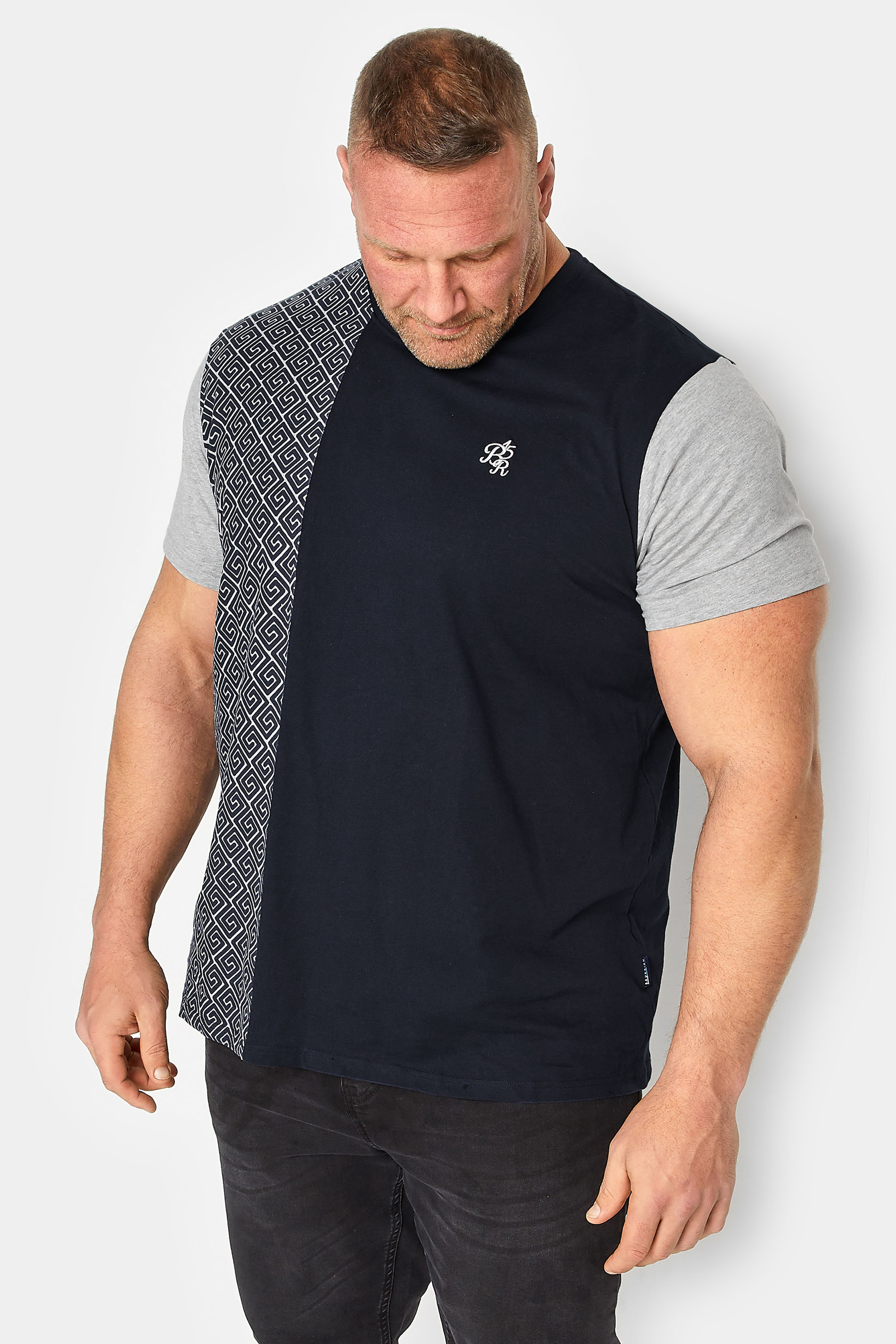BadRhino Big & Tall Navy Blue & Grey Aztec Print Short Sleeve T-Shirt | BadRhino 1