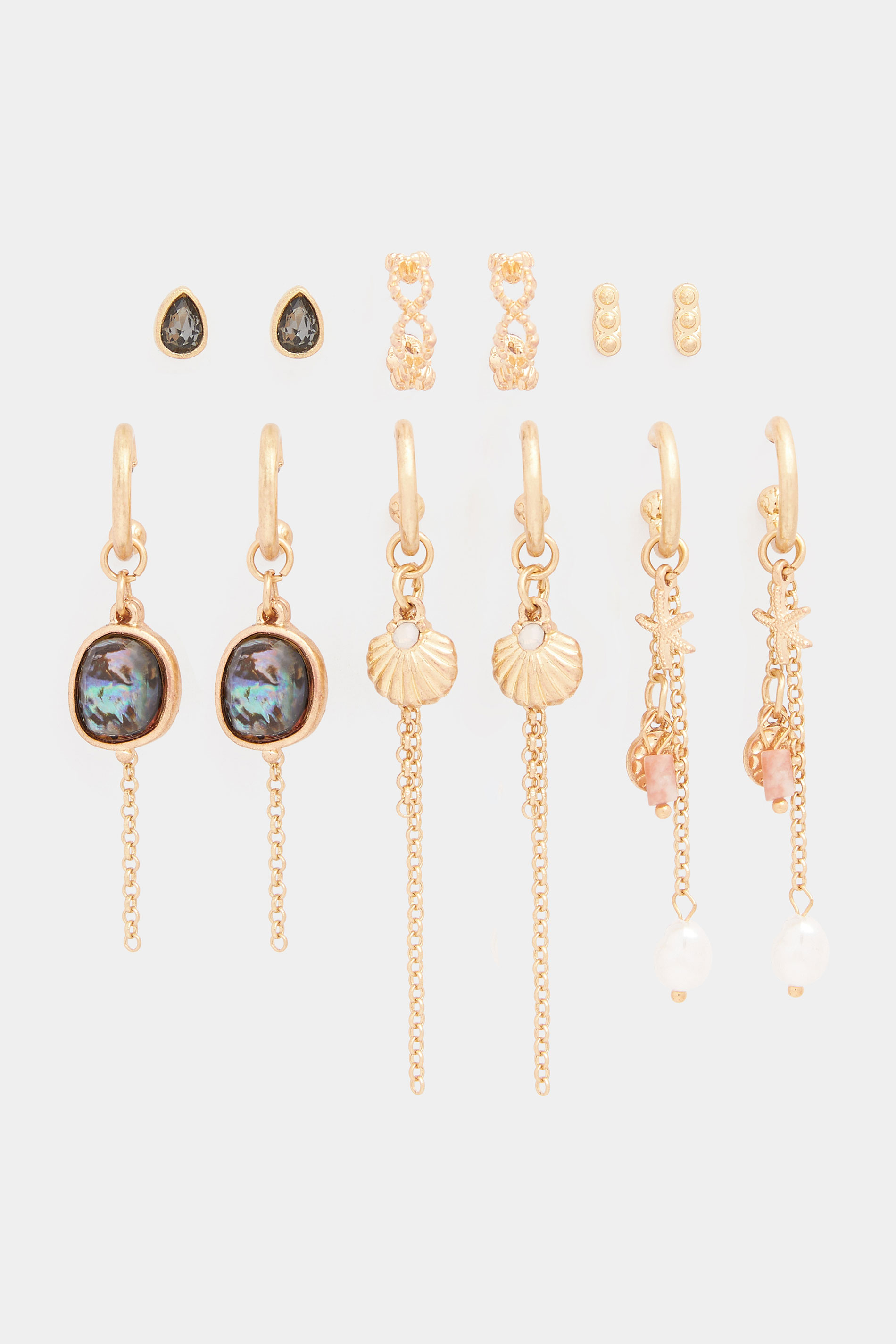 6 PACK Gold Tone Hoop & Stud Earrings Set | Yours Clothing 1