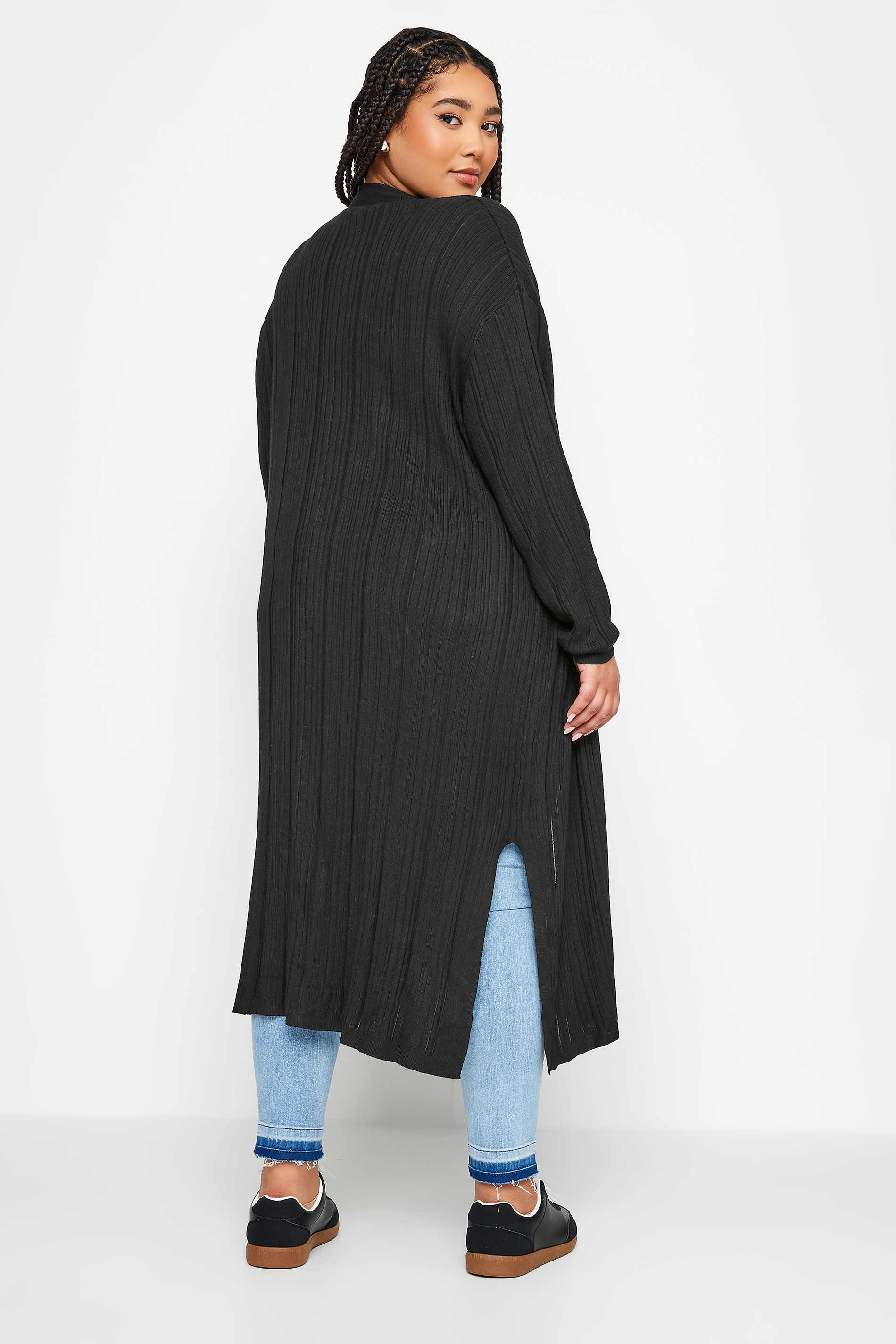 YOURS Plus Size Black Longline Ribbed Cardigan | Yours Clothing 3