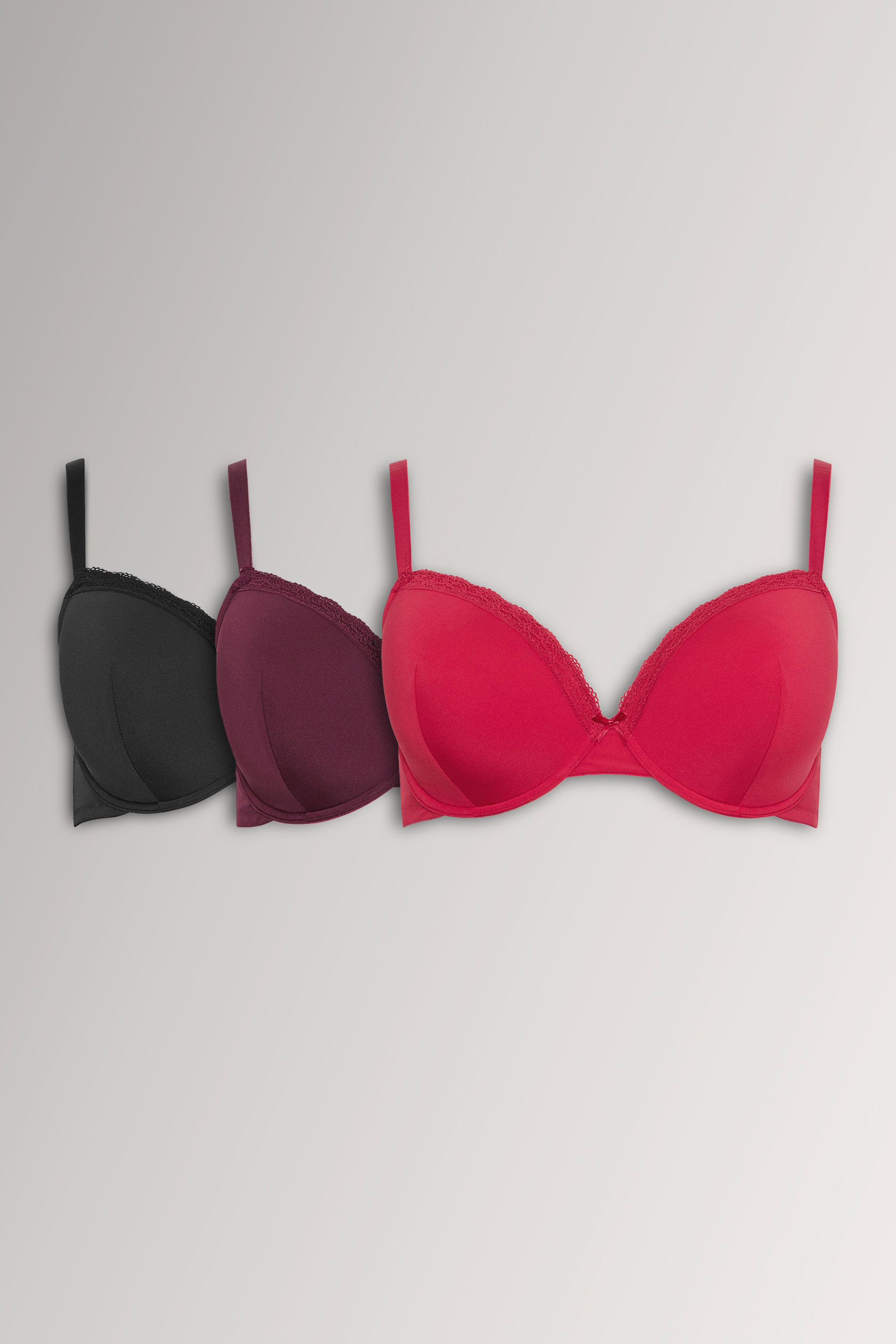 YOURSET 3 PACK Plus Size Red & Purple Lace Trim Padded Bras | Yours Clothing 3