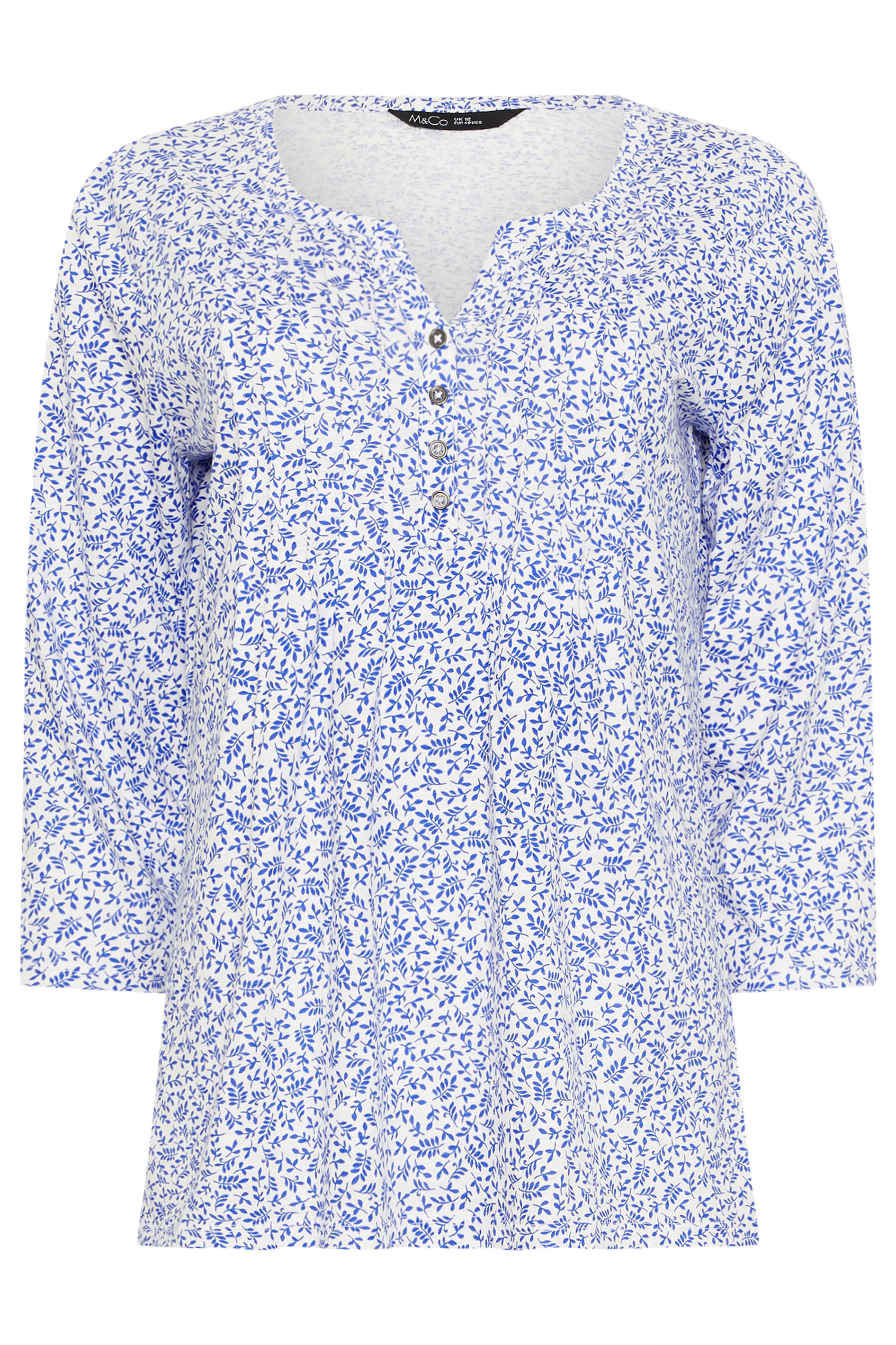 M&Co Blue Floral Cotton Henley Top | M&Co 5