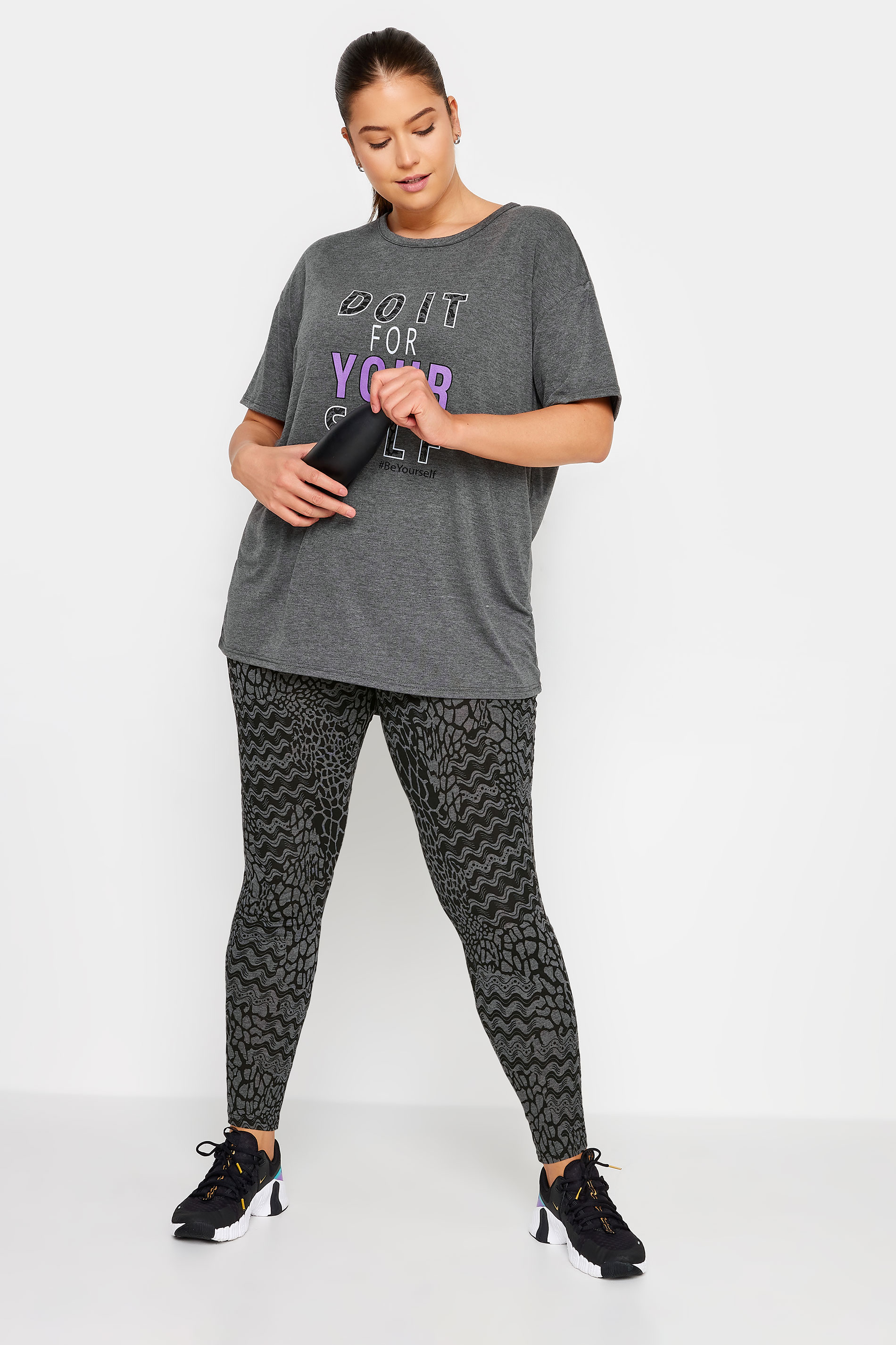 YOURS ACTIVE Plus Size Charcoal Grey Abstract Print Leggings | Yours Clothing 2
