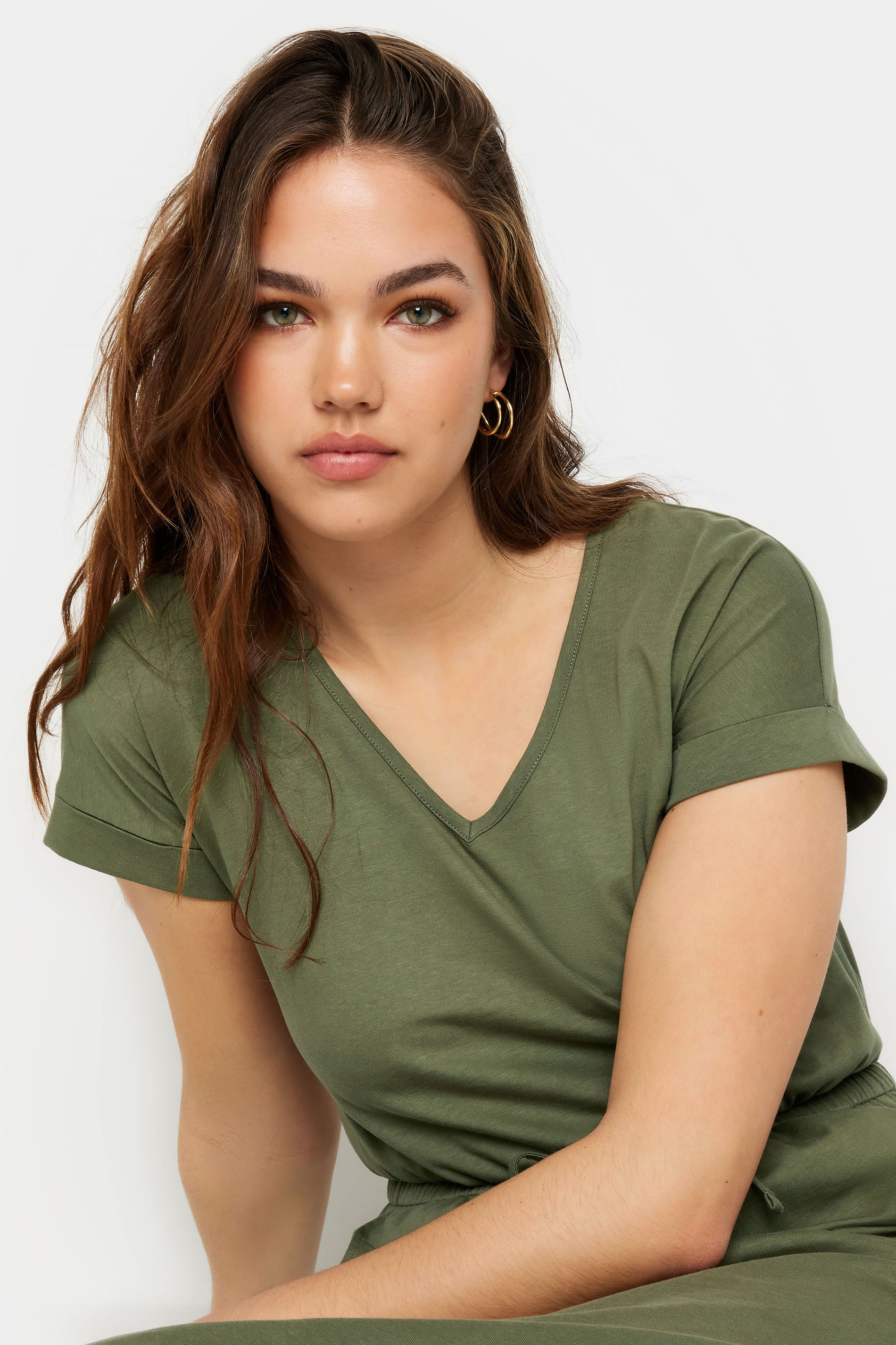 LTS Tall Women's Khaki Green Tie Waist Maxi T-Shirt Dress | Long Tall Sally 3