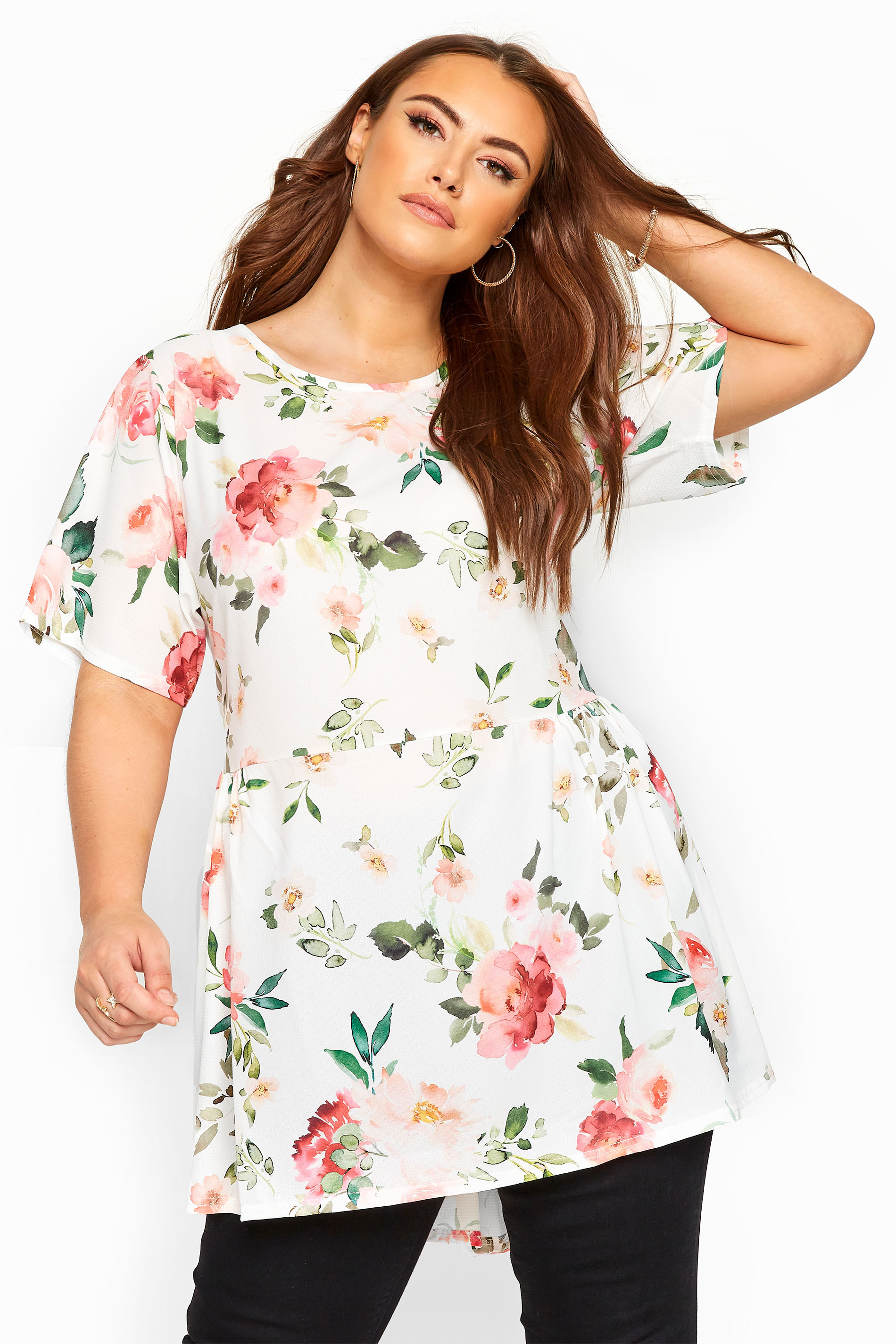 YOURS LONDON White Floral Peplum Blouse | Yours Clothing
