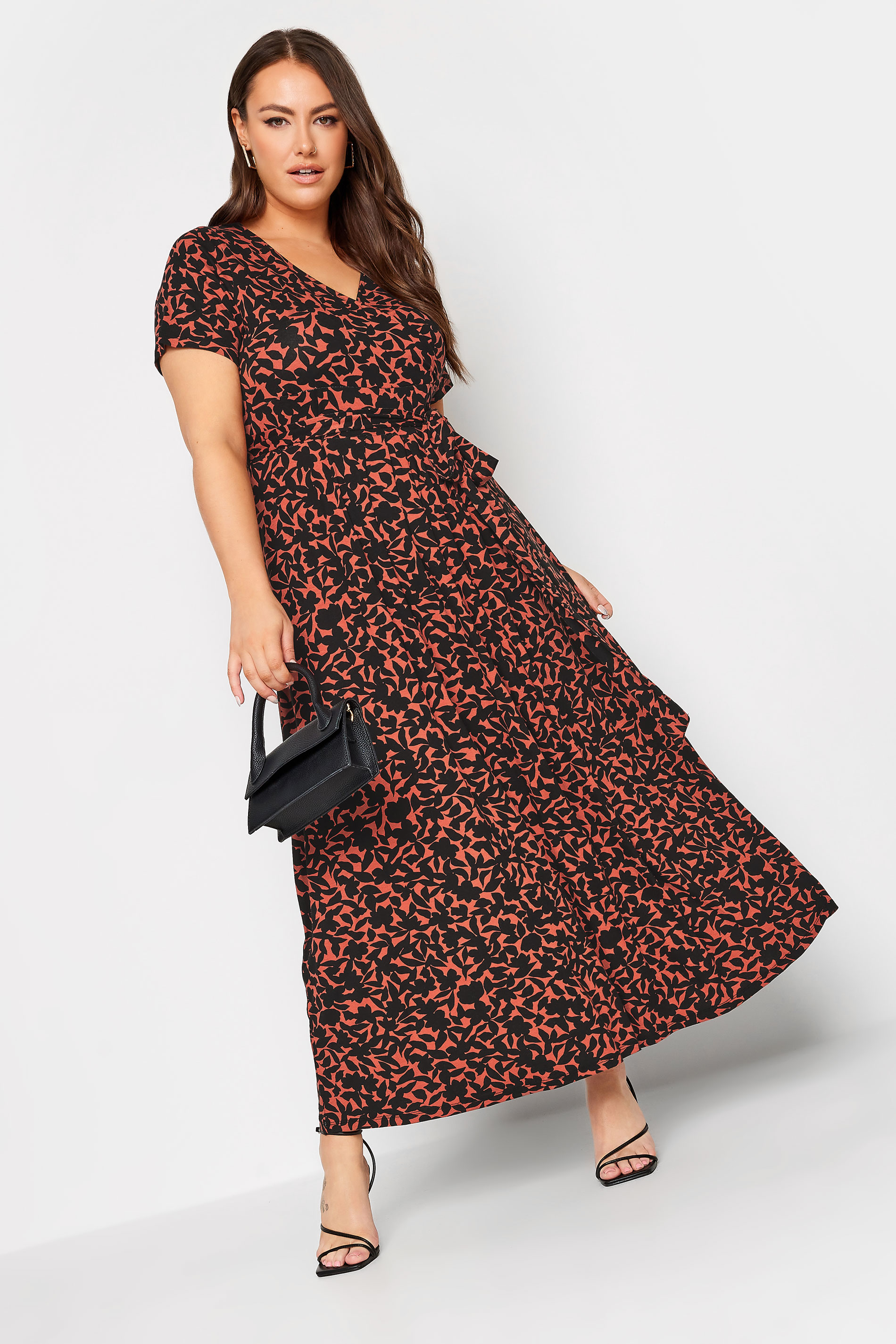 YOURS Plus Size Rust Orange Floral Print Wrap Maxi Dress | Yours Clothing 1