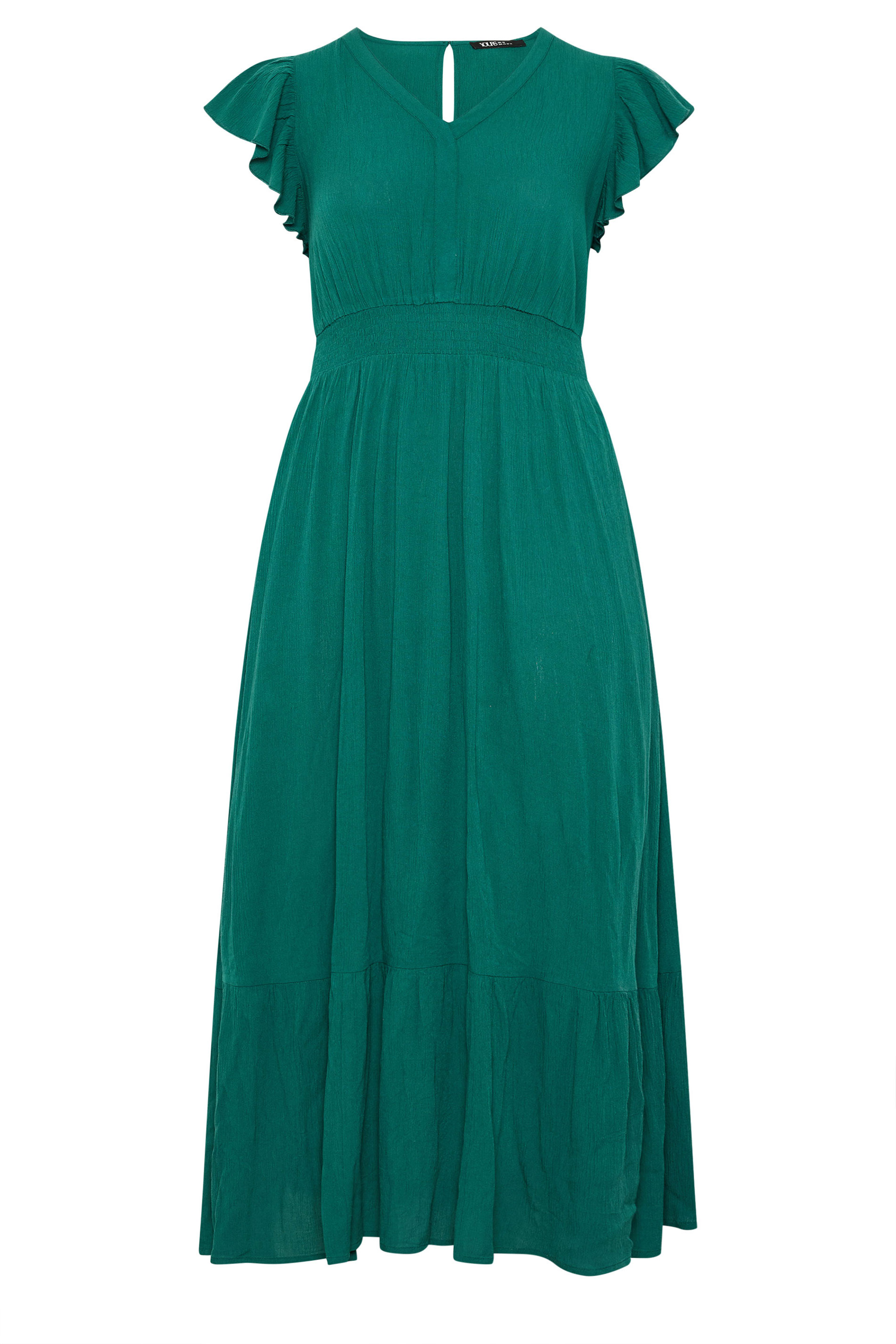 YOURS Plus Size Teal Green Shirred Crinkle Maxi Dress | Yours Clothing 5