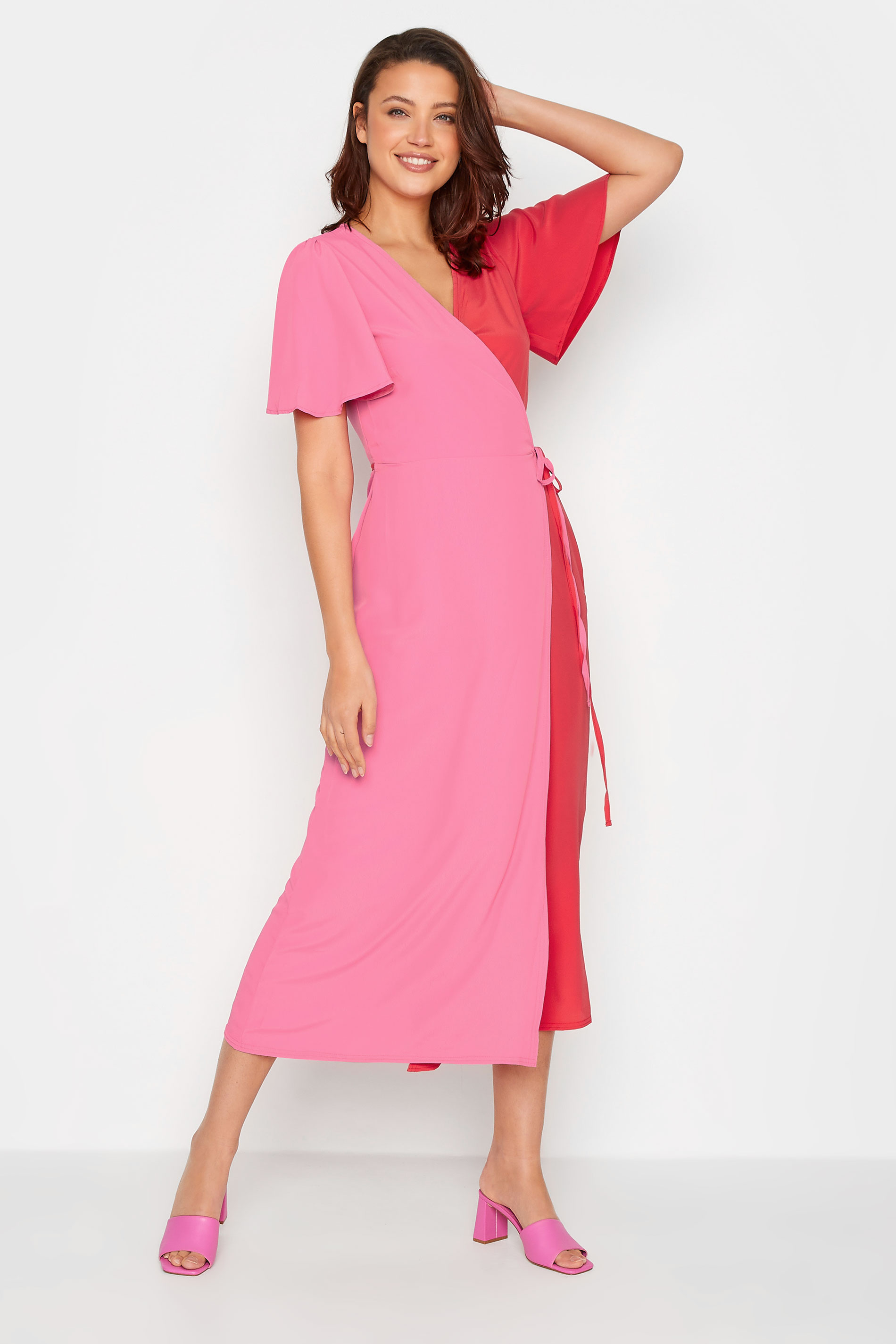 LTS Tall Women's Pink & Red Two Tone Wrap Dress | Long Tall Sally 1