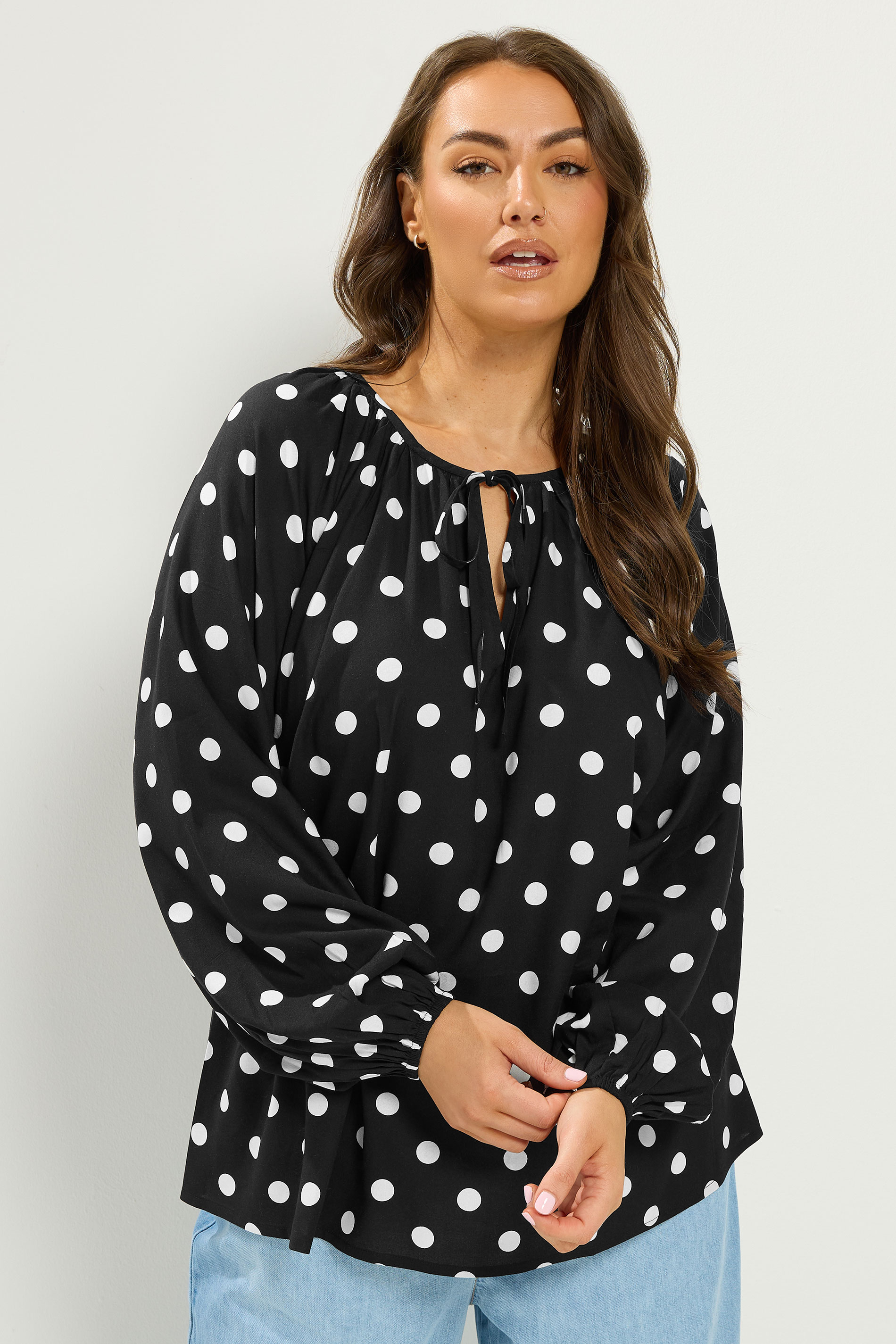 YOURS Plus Size Black Polka Dot Print Blouse | Yours Clothing 1
