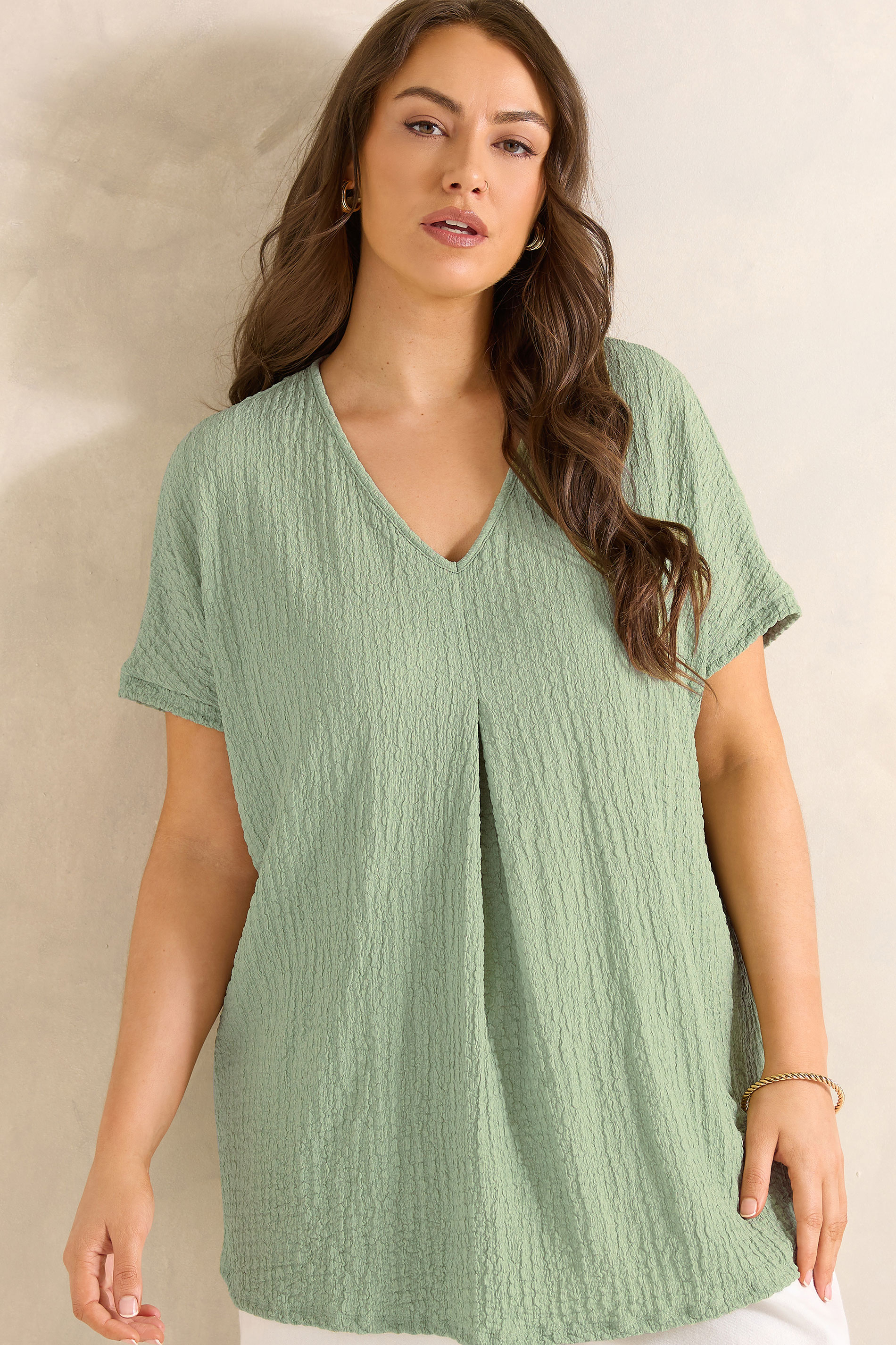 EVANS Plus Size Sage Green Plisse Pleat Top | Evans 3