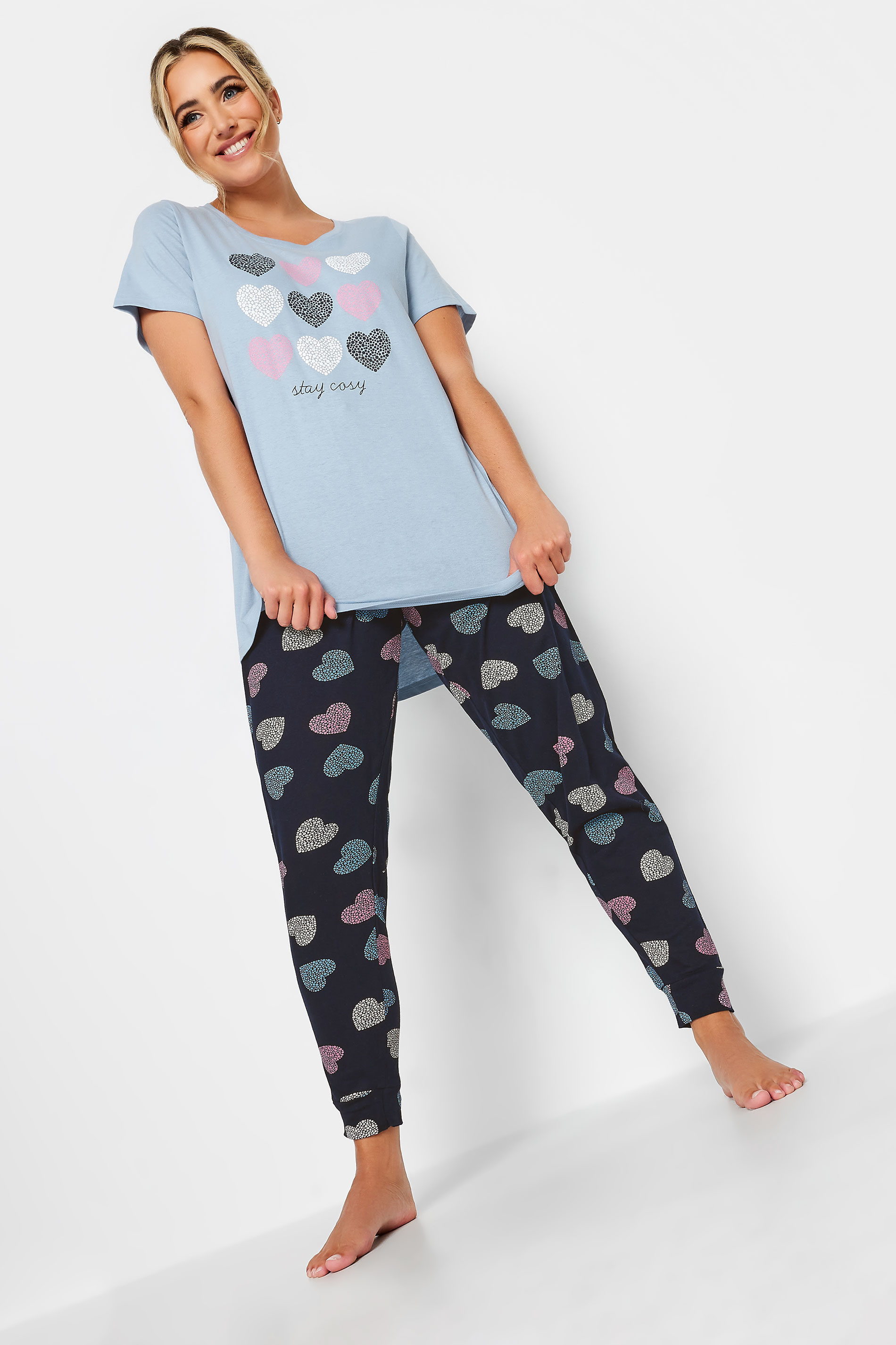 YOURS Plus Size Blue 'Stay Cosy' Slogan Pyjama Set | Yours Clothing 2