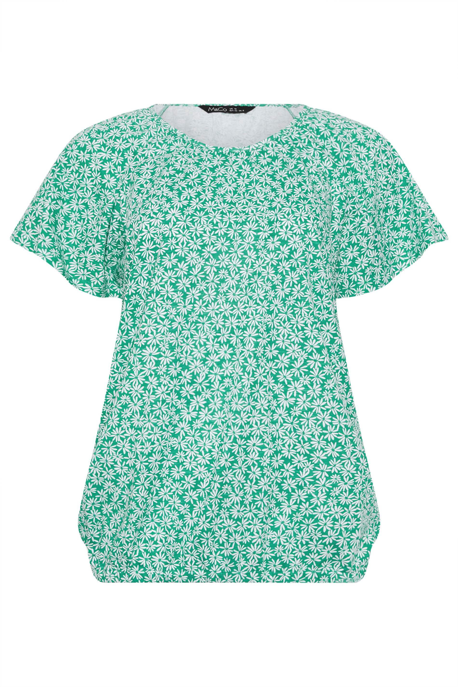 M&Co Green Floral Cotton Scoop Neck Top | M&Co 5