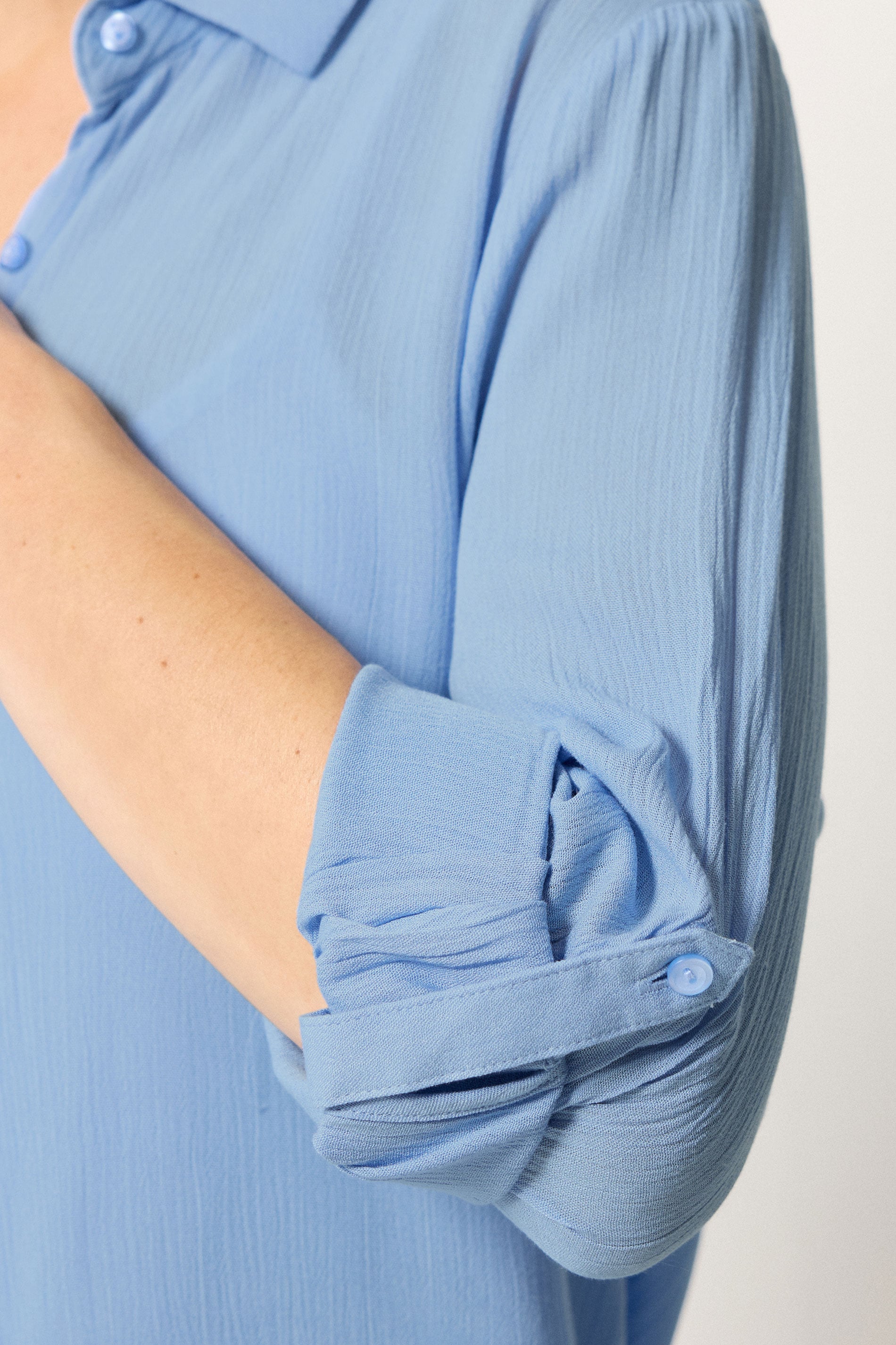 M&Co Blue Crinkle Tab Sleeve Shirt | M&Co 4