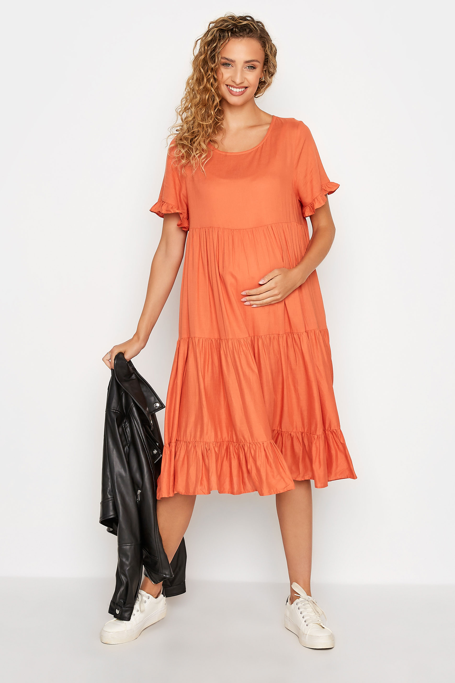 LTS Tall Orange Maternity Tiered Smock Dress 1