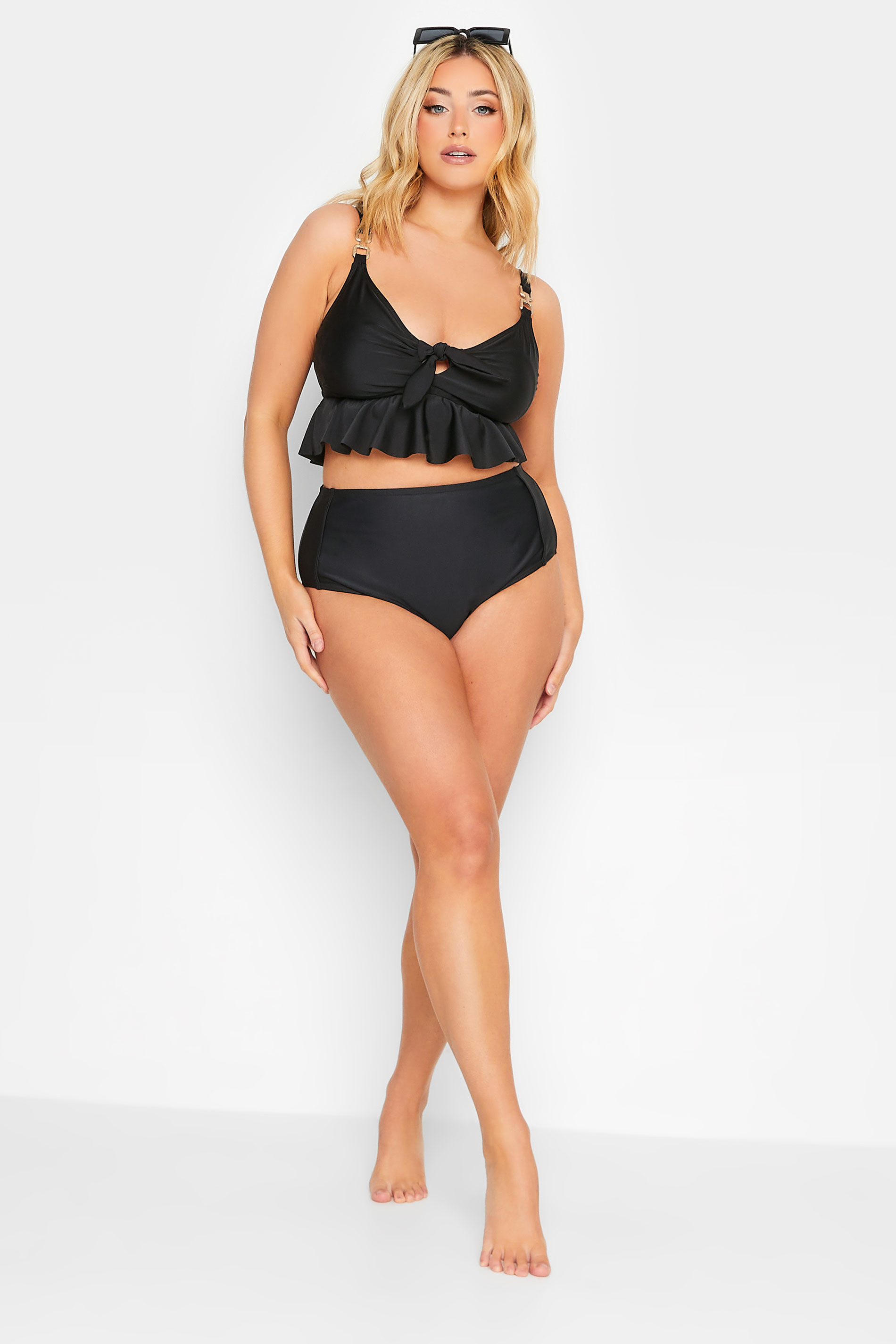 YOURS Curve Plus Size Black Front Knot Bikini Top | Yours Clothing  2