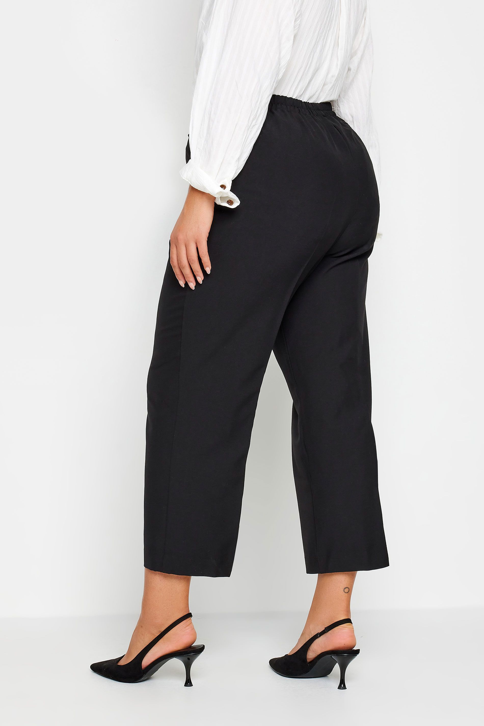 Plus Size Black Elasticated Stretch Straight Leg Trousers | Yours Clothing 3