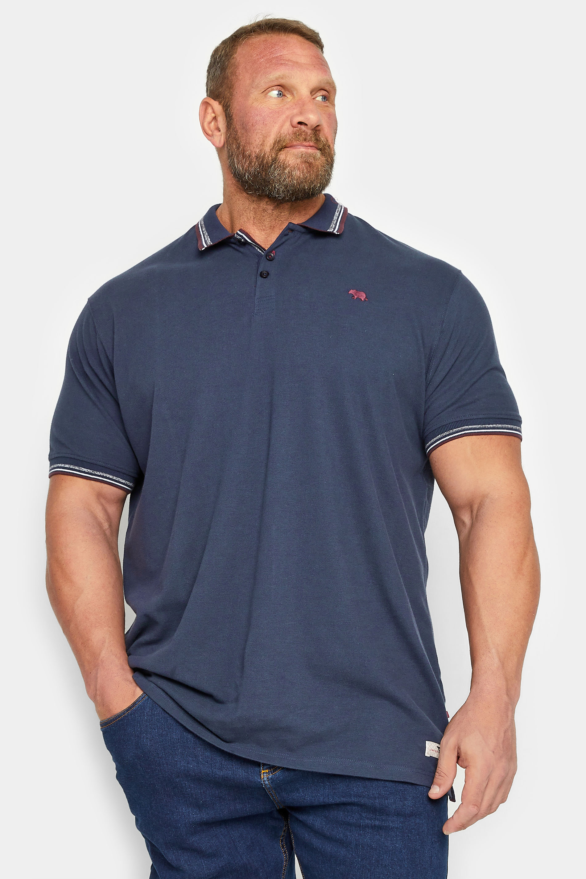 D555 Big & Tall Blue Logo Polo Shirt | BadRhino 1