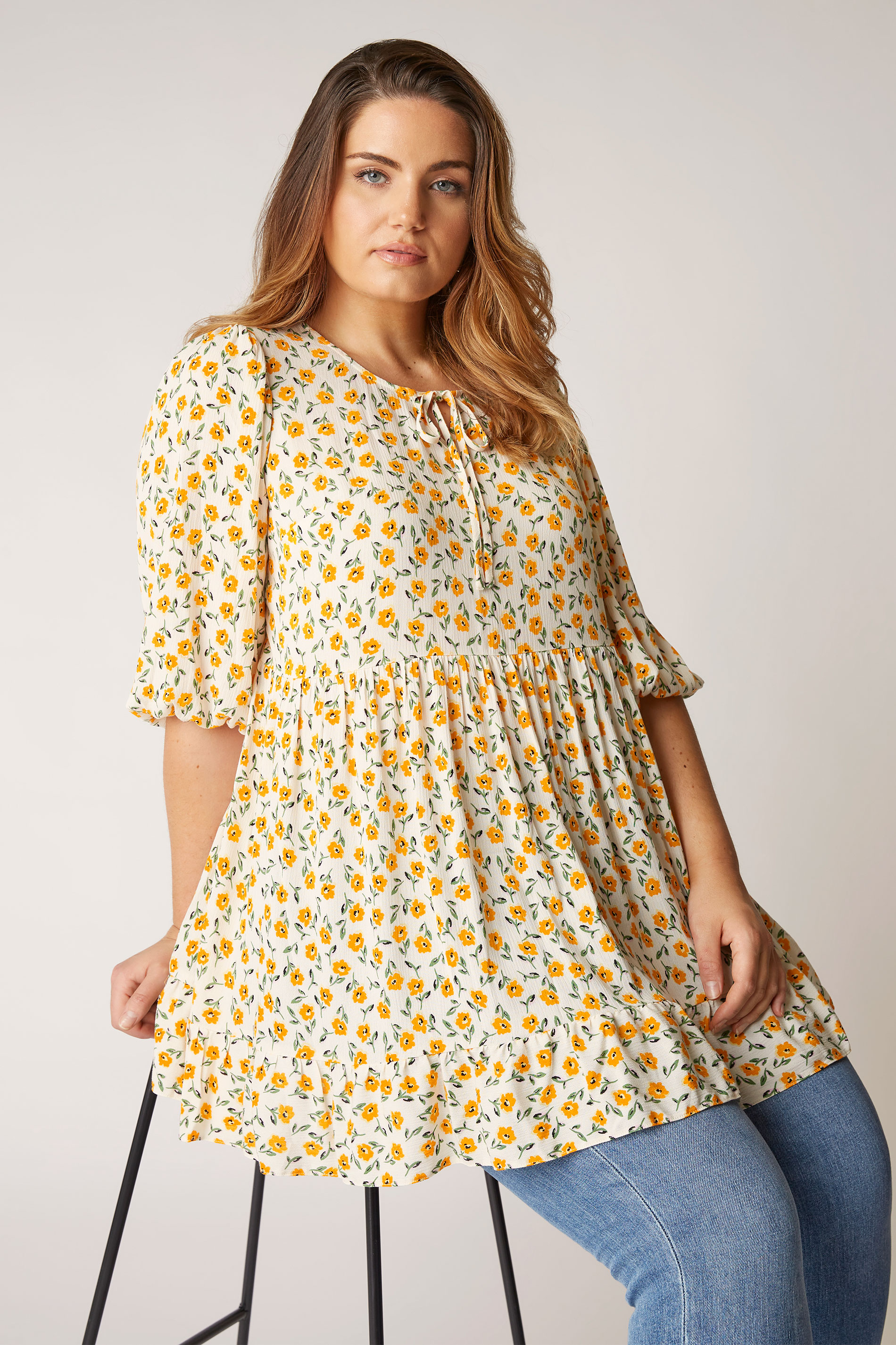 THE LIMITED EDIT White Floral Frill Hem Tunic