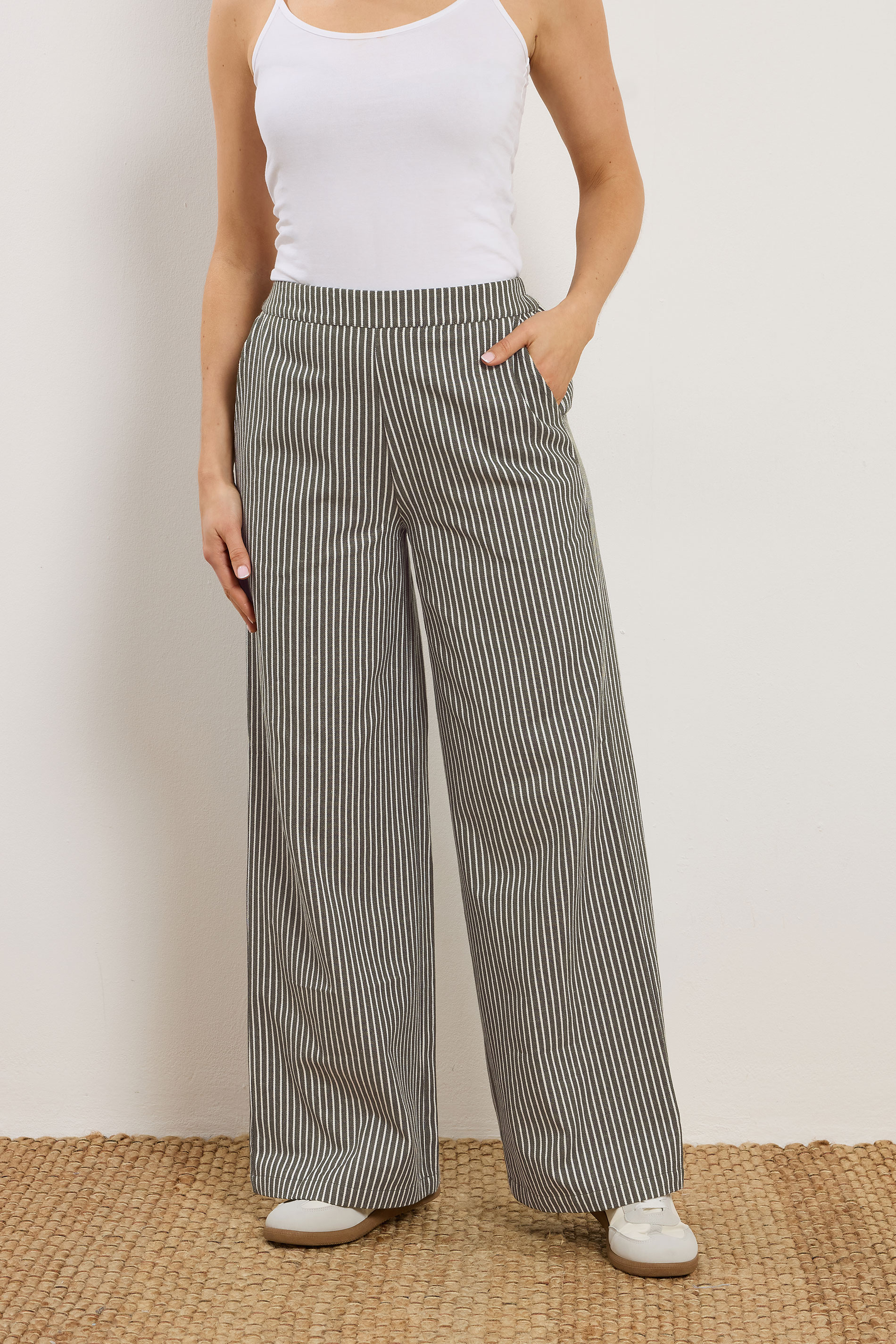 LTS Tall Women's Olive Green Stripe Cotton Wide Leg Trousers | Long Tall Sally 2