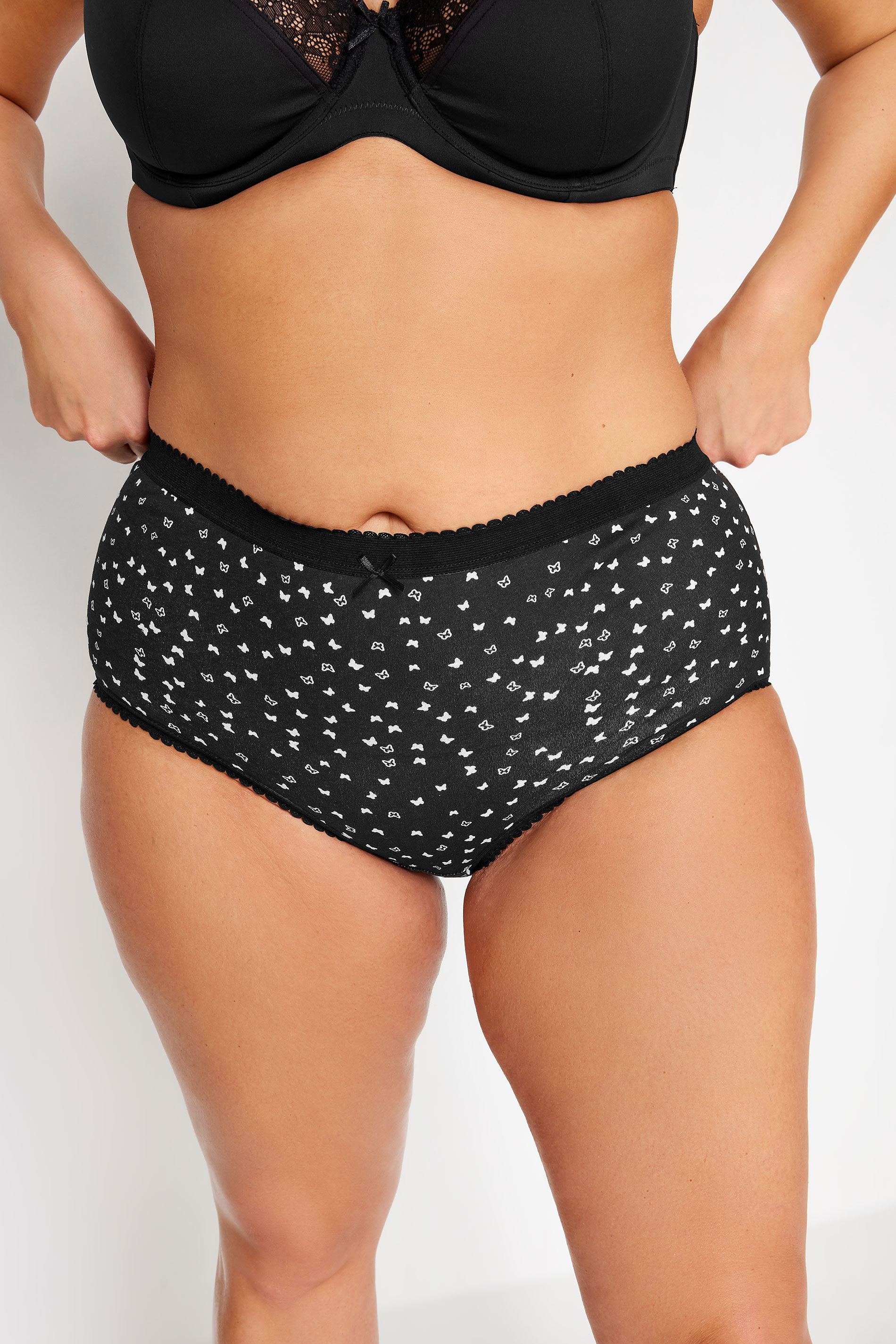 YOURS 5 PACK Plus Size Black & White Butterfly Design High Waisted Full Briefs | Yours Clothing 2