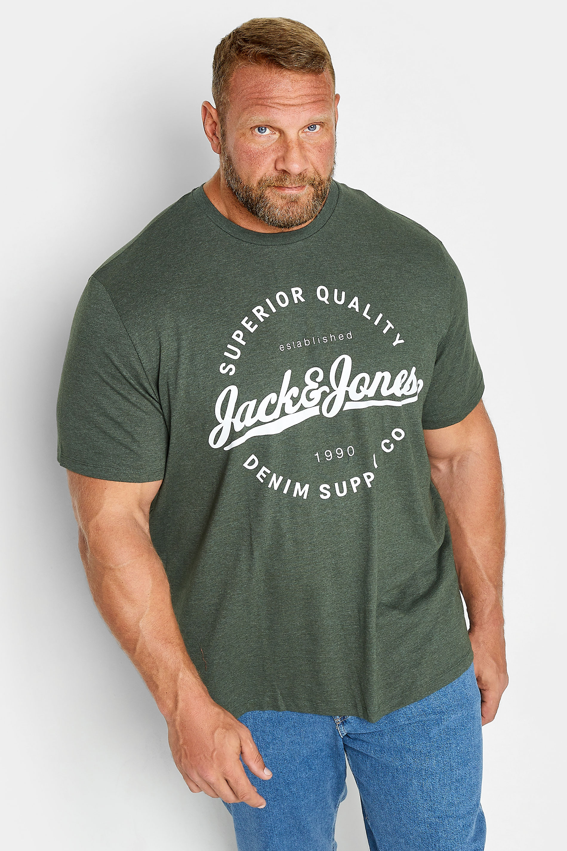 JACK & JONES Big & Tall Green Logo Print Short Sleeve T-Shirt | BadRhino  1