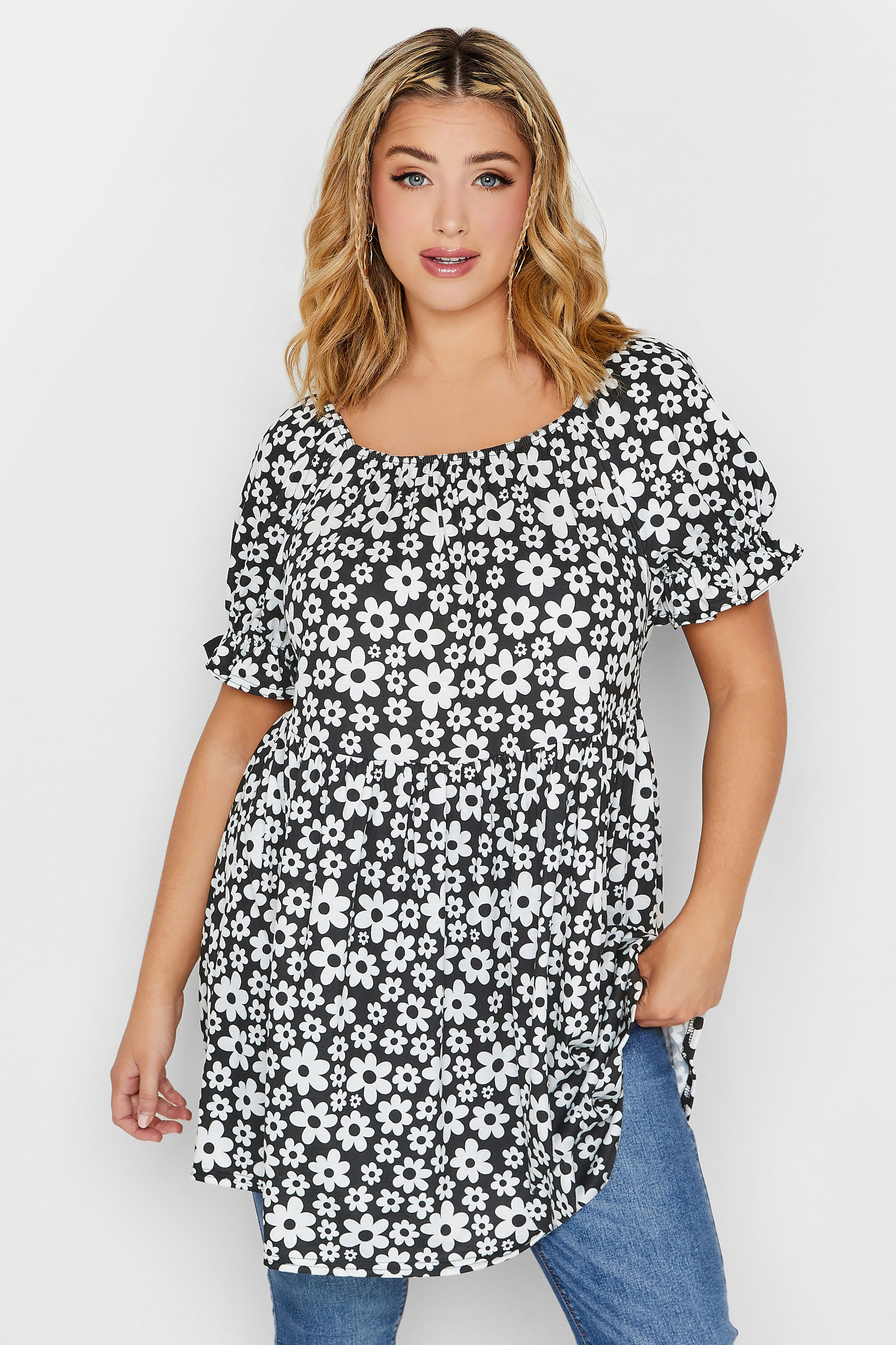 LIMITED COLLECTION Plus Size Black Retro Floral Print Top | Yours Clothing  1